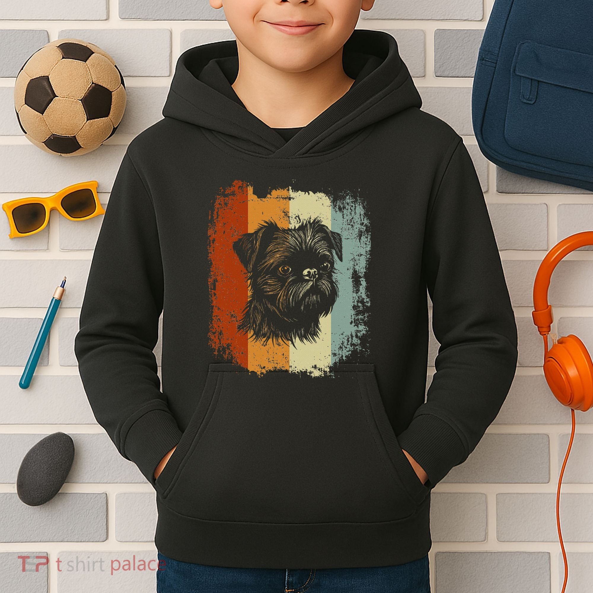Retro Style Brussels Griffon Dog Kids Hoodie