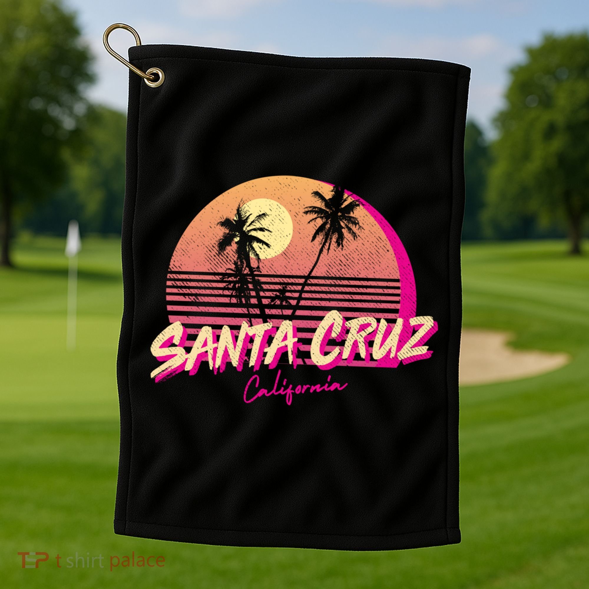 Retro Santa Cruz California Beach Sunset Gift Golf Towel