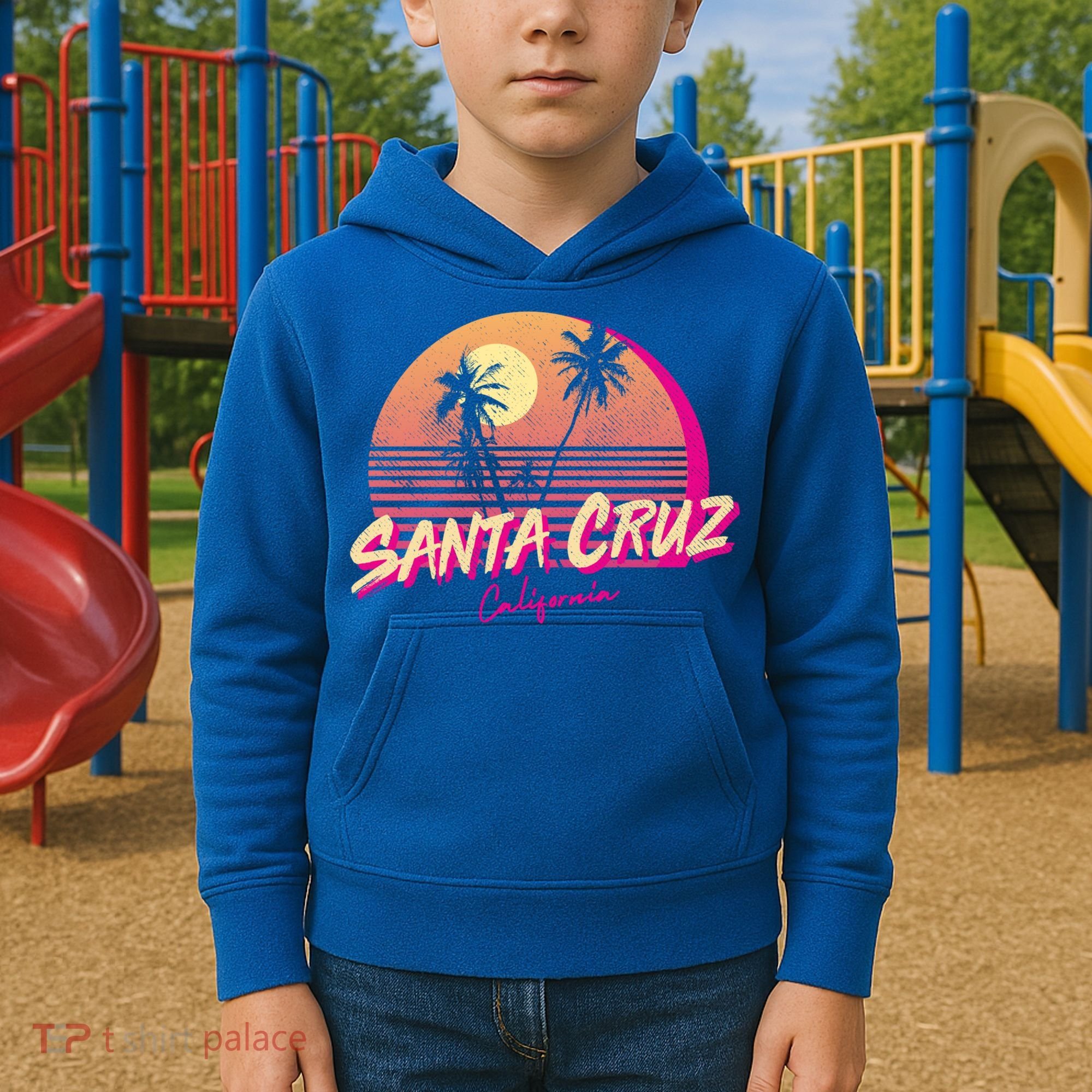 Retro Santa Cruz California Beach Sunset Gift Kids Hoodie