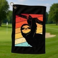 Retro Sloth Cute Sloth Lover Sloth Golf Towel thumb 1