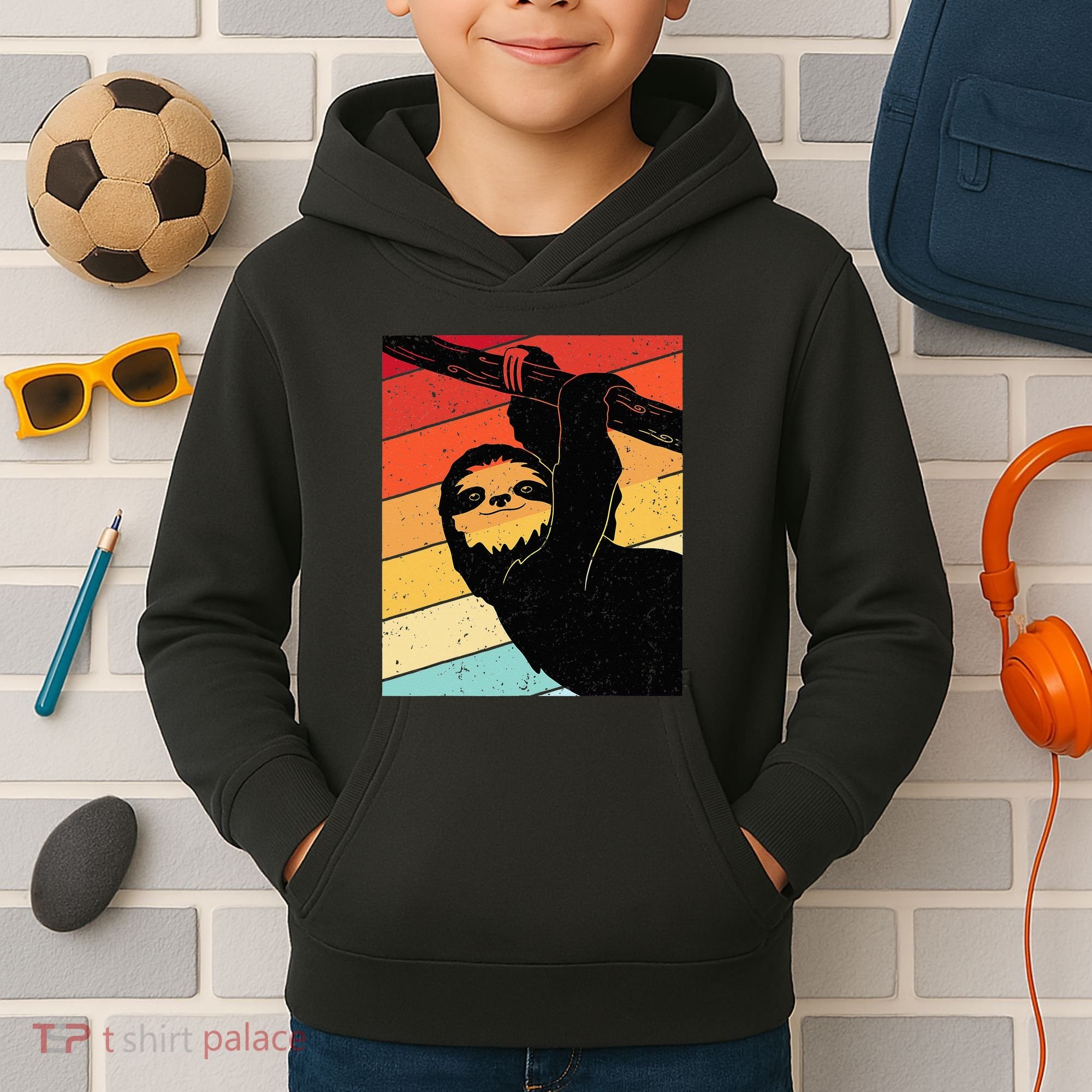 Retro Sloth Cute Sloth Lover Sloth Kids Hoodie