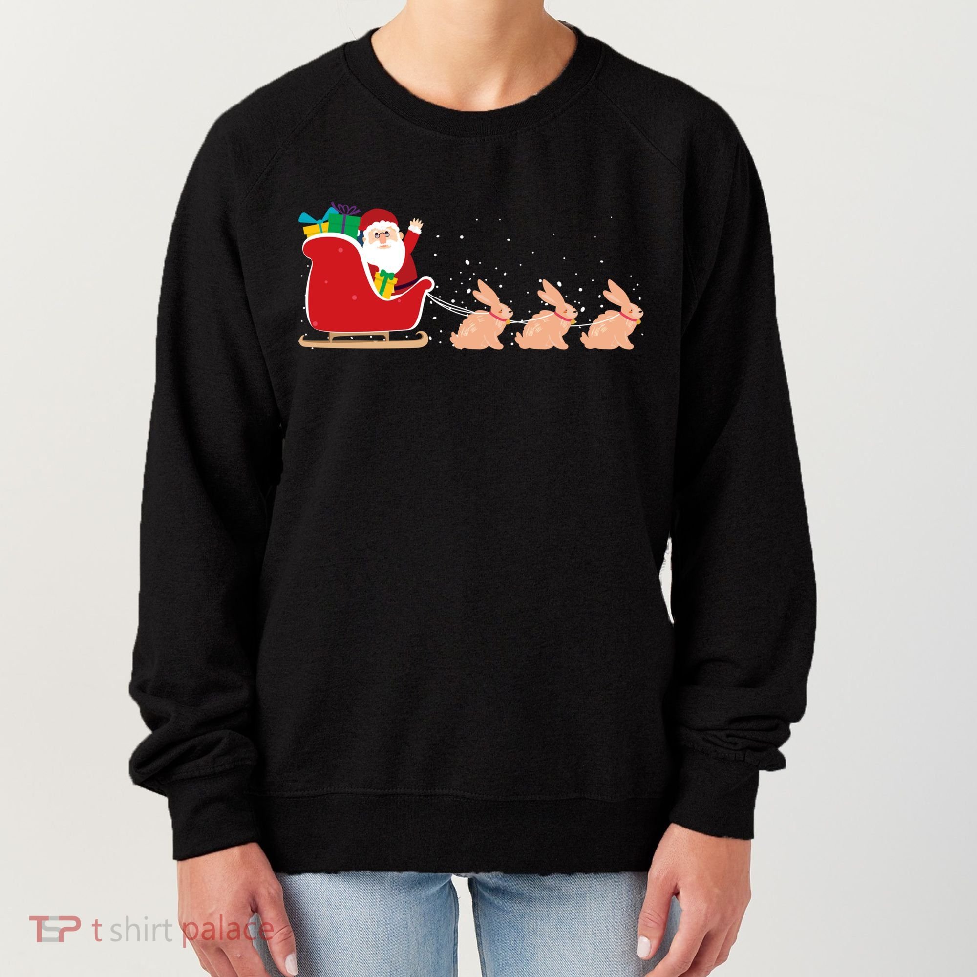 Rabbit Santa Christmas Sleigh Funny Rabbit Xmas Gift Women's Sweatshirt