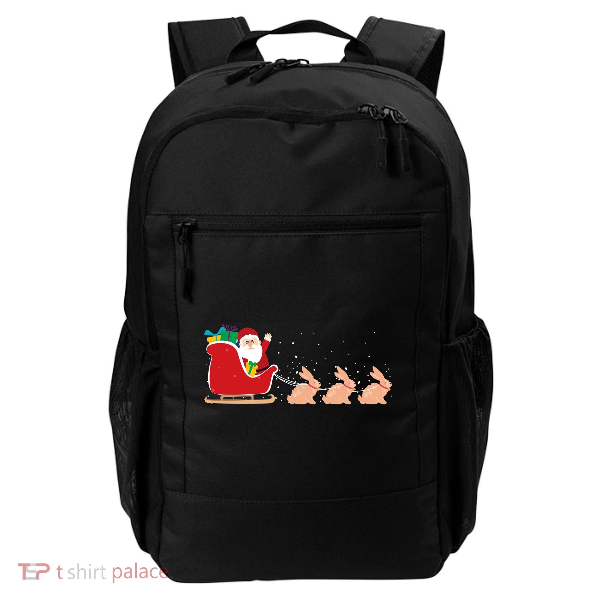 Rabbit Santa Christmas Sleigh Funny Rabbit Xmas Gift Backpack