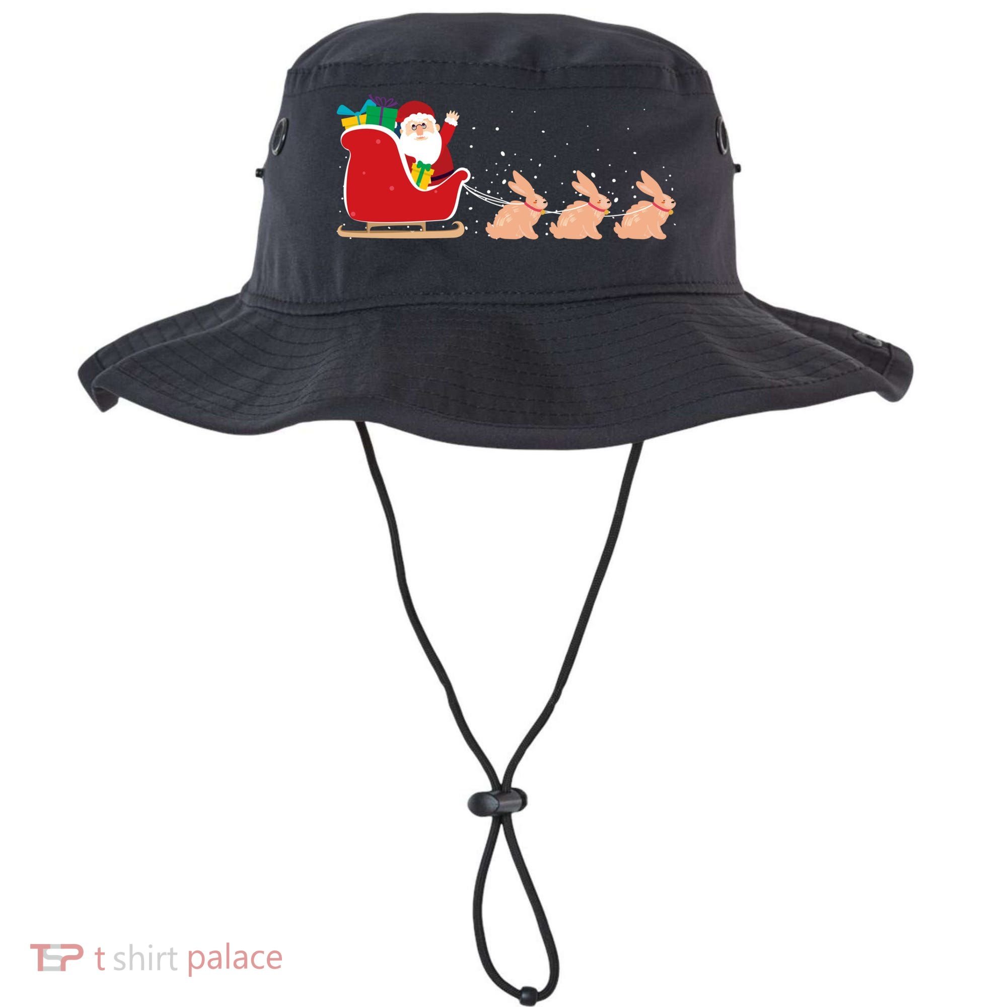 Rabbit Santa Christmas Sleigh Funny Rabbit Xmas Gift Bucket Hat