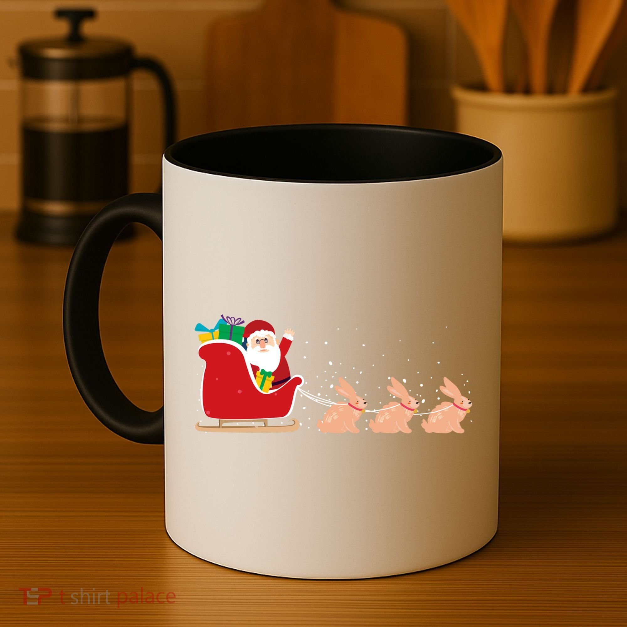 Rabbit Santa Christmas Sleigh Funny Rabbit Xmas Gift Coffee Mug