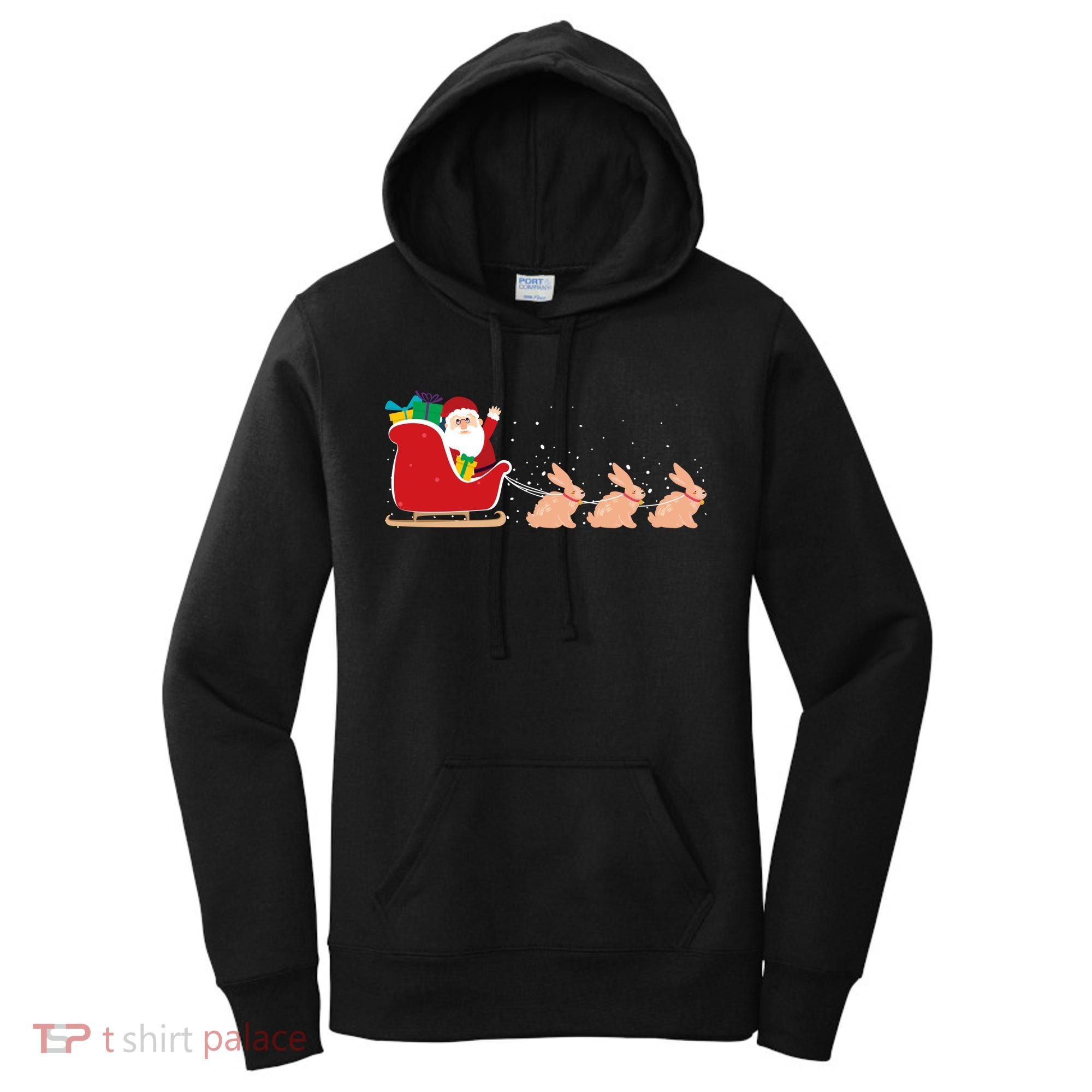 Rabbit Santa Christmas Sleigh Funny Rabbit Xmas Gift Women's Hoodie