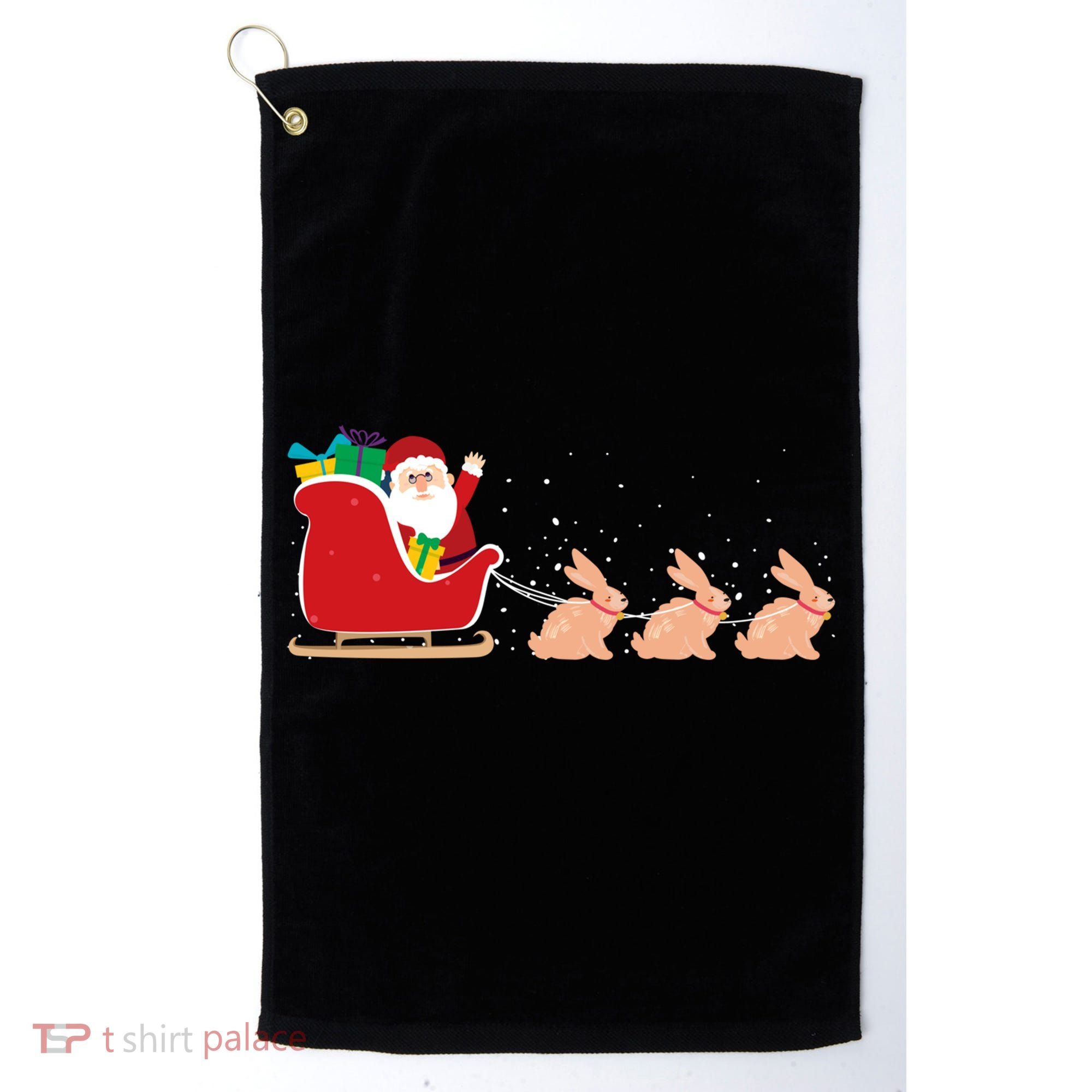 Rabbit Santa Christmas Sleigh Funny Rabbit Xmas Gift Golf Towel