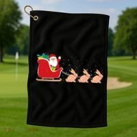 Rabbit Santa Christmas Sleigh Funny Rabbit Xmas Gift Golf Towel thumb 1