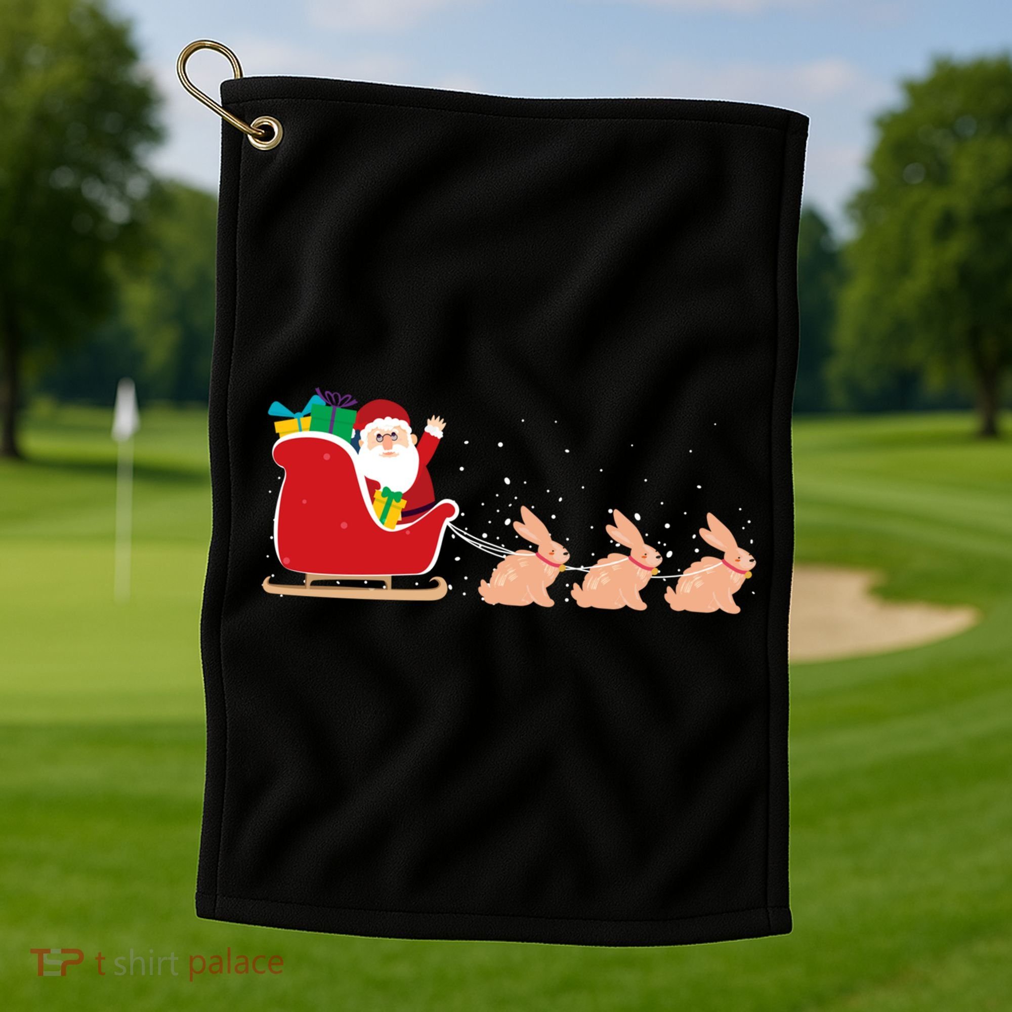 Rabbit Santa Christmas Sleigh Funny Rabbit Xmas Gift Golf Towel