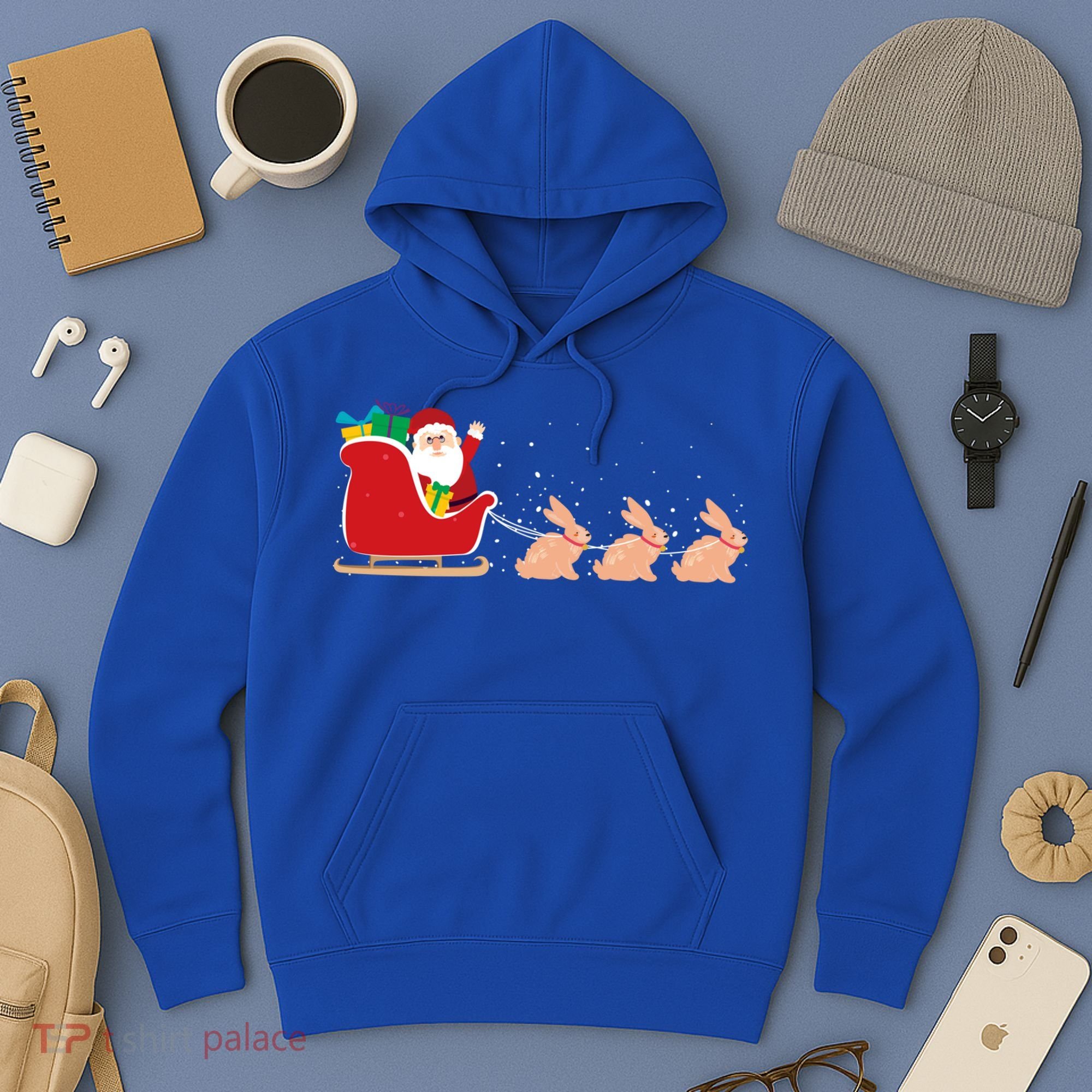 Rabbit Santa Christmas Sleigh Funny Rabbit Xmas Gift Hoodie