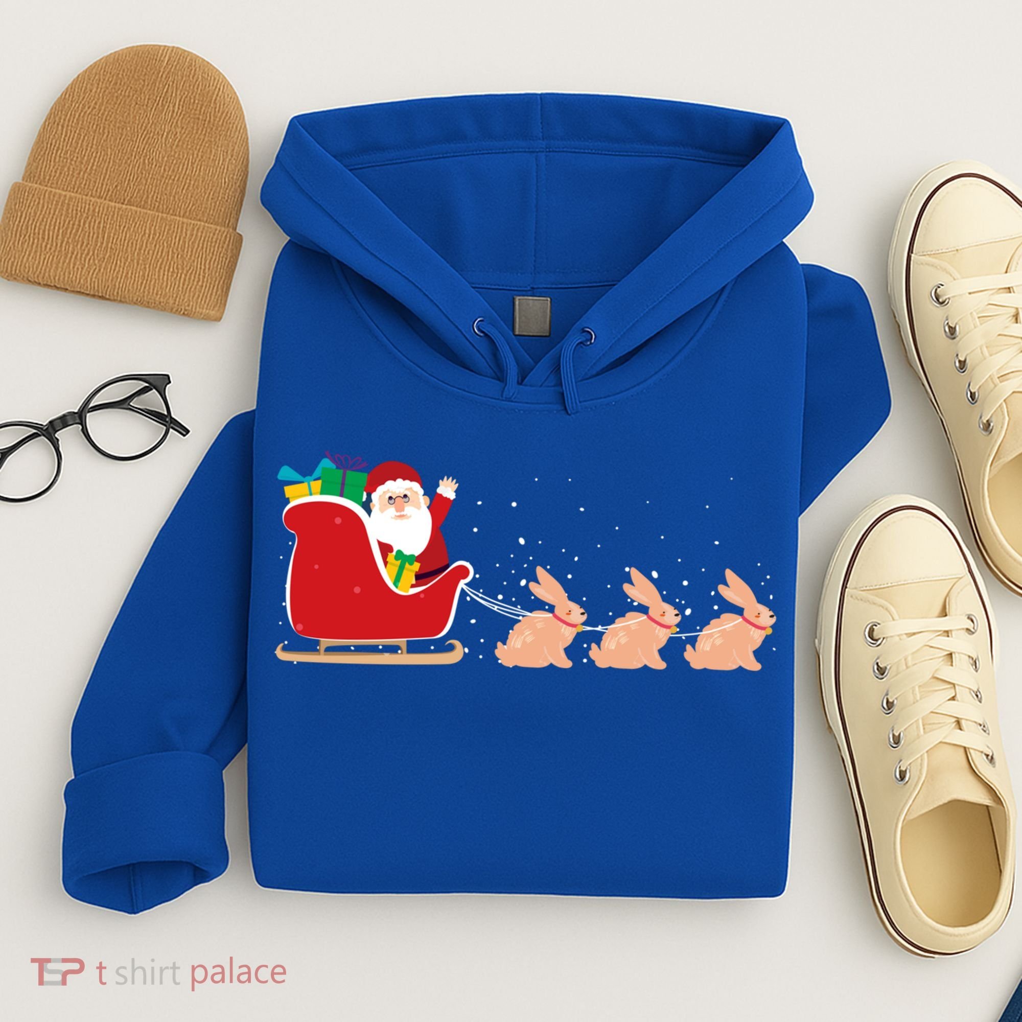 Rabbit Santa Christmas Sleigh Funny Rabbit Xmas Gift Hoodie