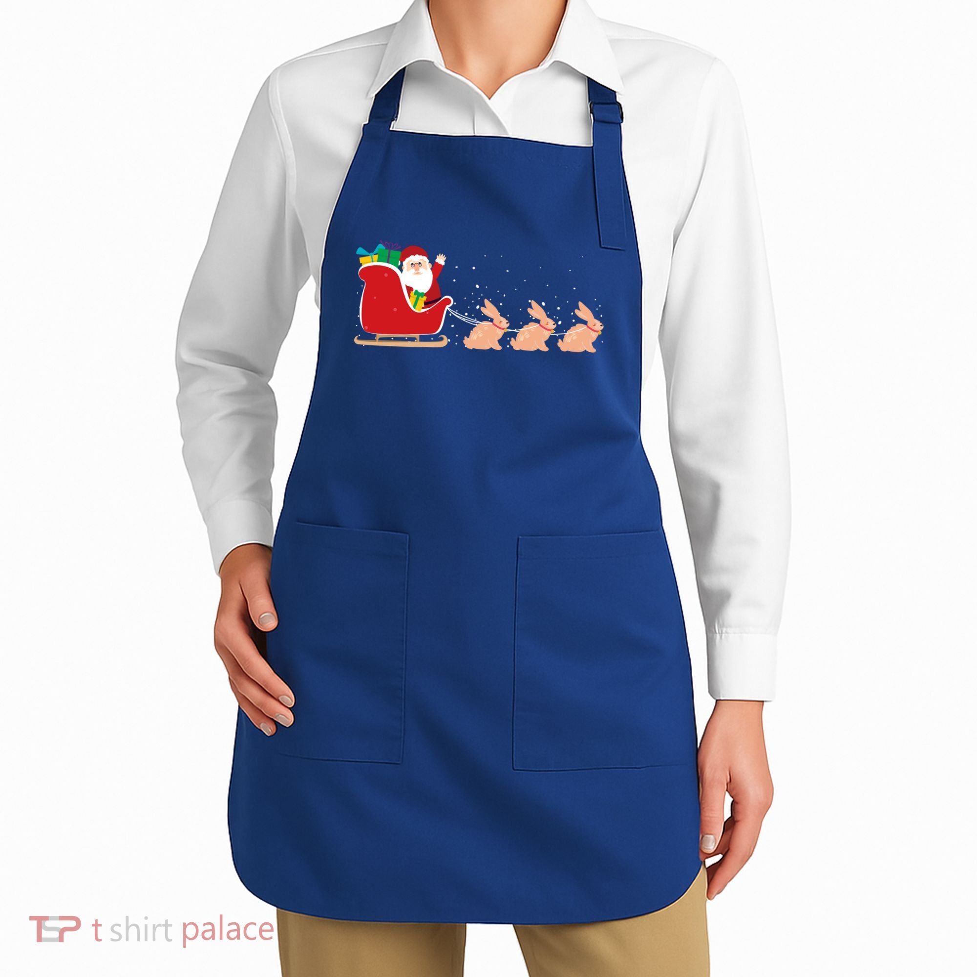 Rabbit Santa Christmas Sleigh Funny Rabbit Xmas Gift Apron
