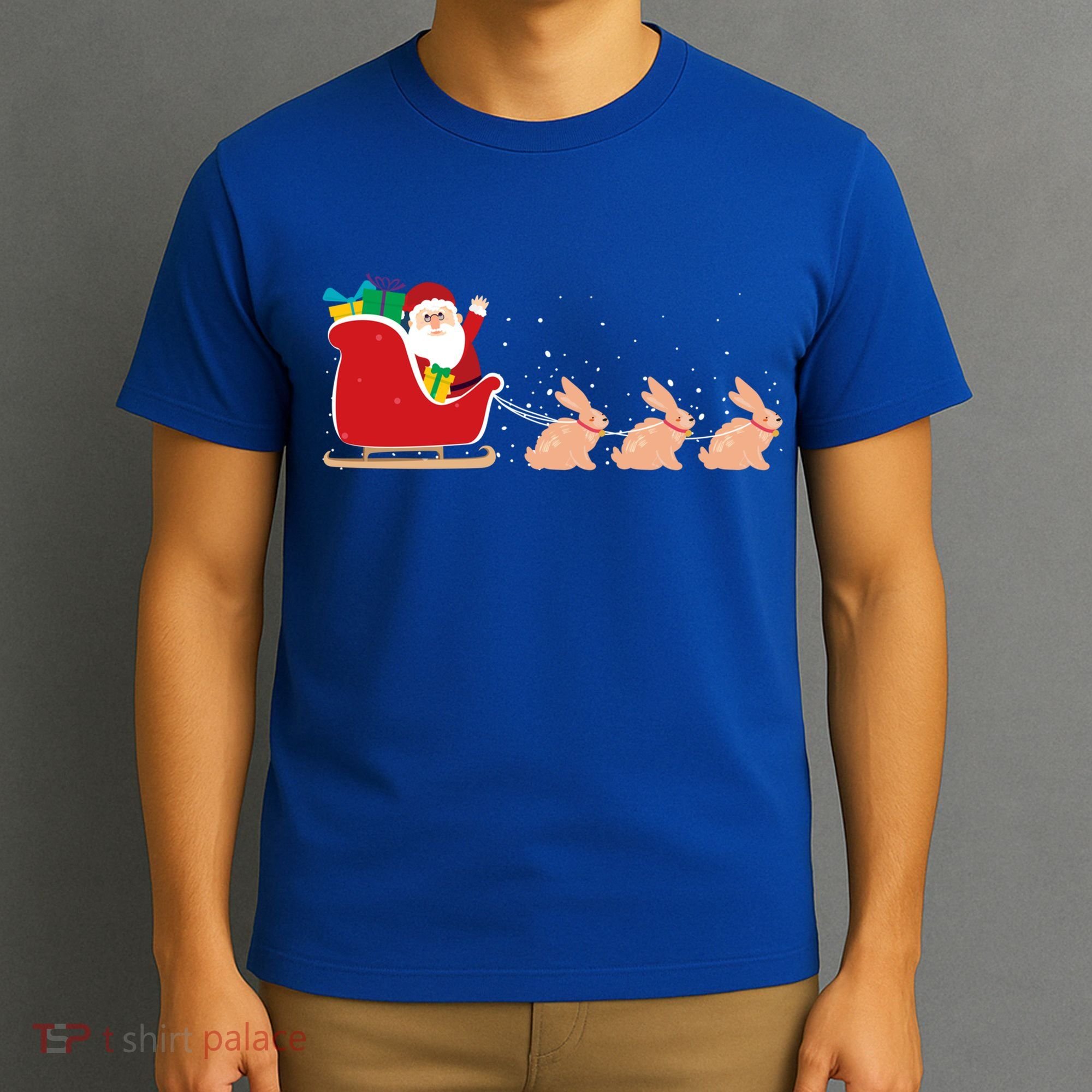 Rabbit Santa Christmas Sleigh Funny Rabbit Xmas Gift T-Shirt