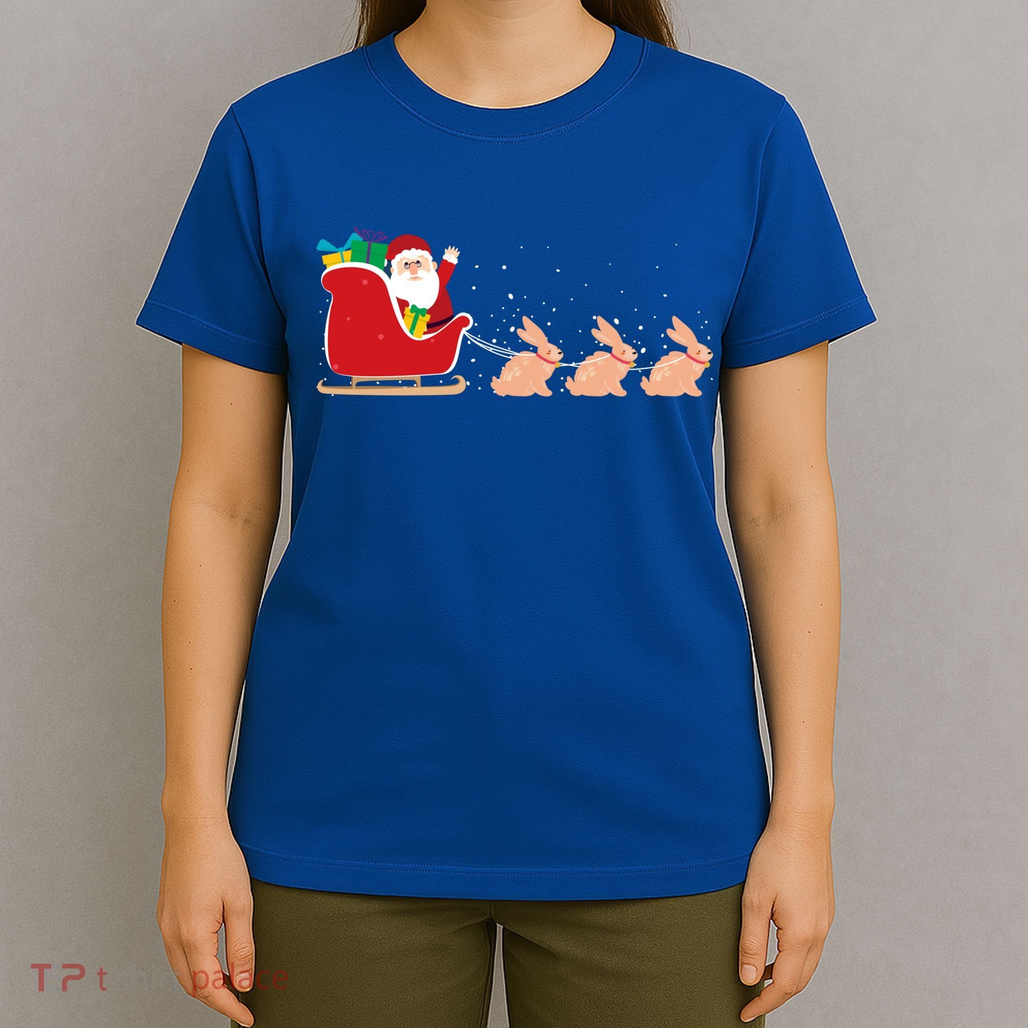 Rabbit Santa Christmas Sleigh Funny Rabbit Xmas Gift T-Shirt