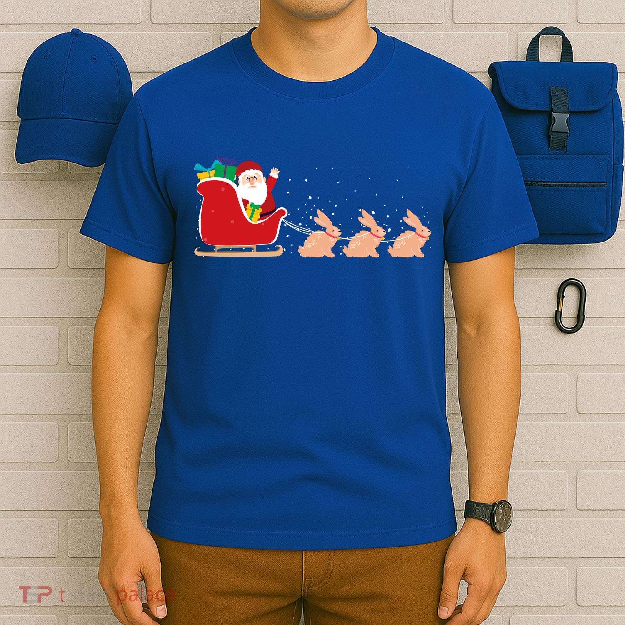 Rabbit Santa Christmas Sleigh Funny Rabbit Xmas Gift T-Shirt