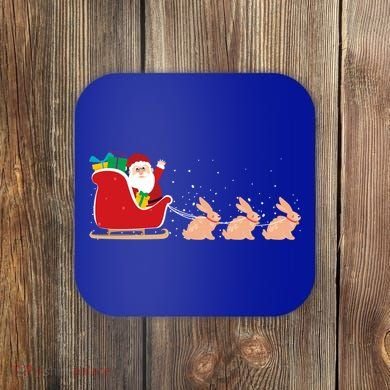 Rabbit Santa Christmas Sleigh Funny Rabbit Xmas Gift Coaster