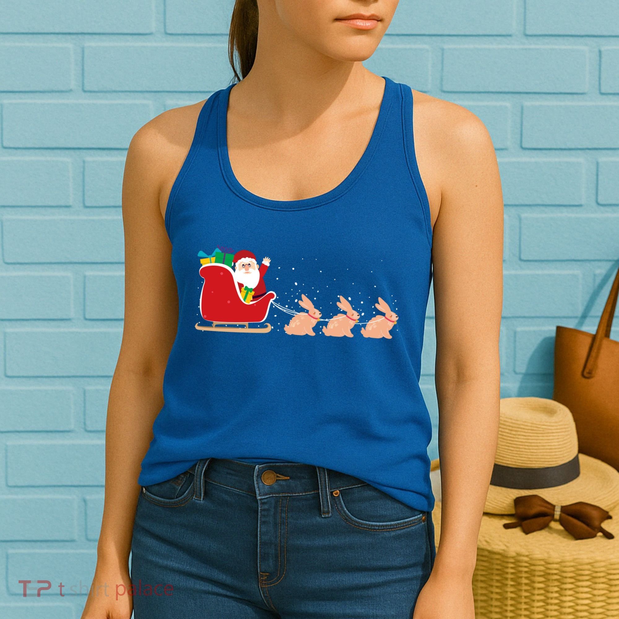 Rabbit Santa Christmas Sleigh Funny Rabbit Xmas Gift Women's Tank Top