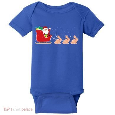 Rabbit Santa Christmas Sleigh Funny Rabbit Xmas Gift Baby Bodysuit