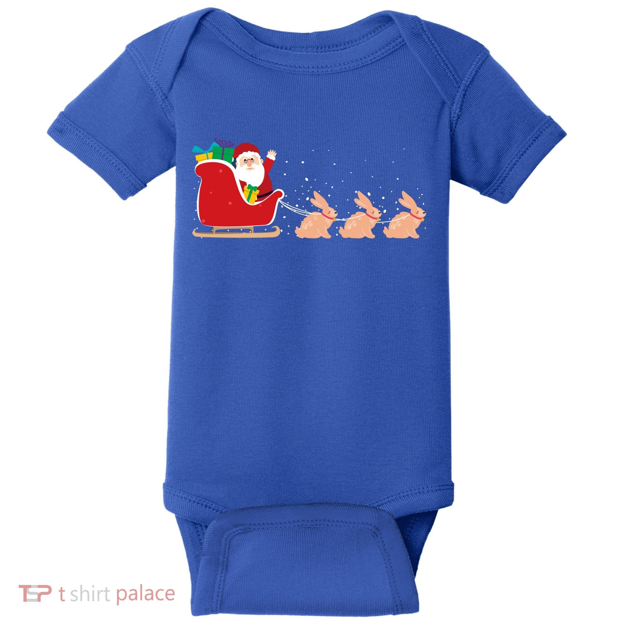 Rabbit Santa Christmas Sleigh Funny Rabbit Xmas Gift Baby Bodysuit