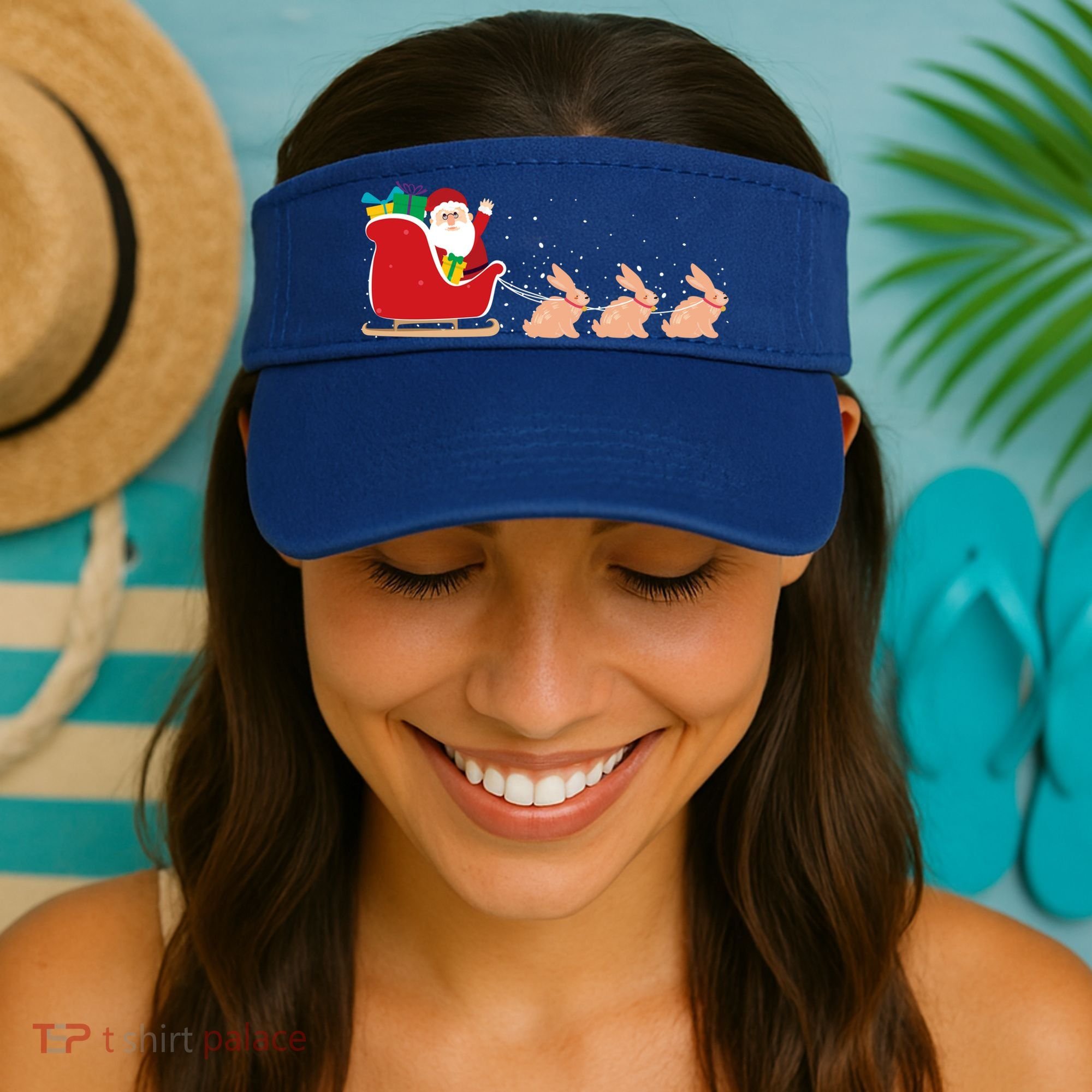 Rabbit Santa Christmas Sleigh Funny Rabbit Xmas Gift Visor