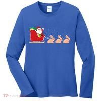Rabbit Santa Christmas Sleigh Funny Rabbit Xmas Gift Women's Long Sleeve Shirt thumb 0