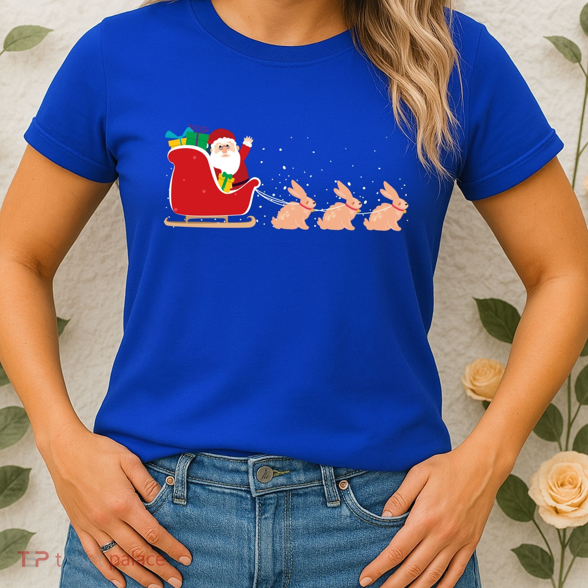 Rabbit Santa Christmas Sleigh Funny Rabbit Xmas Gift Women's T-Shirt