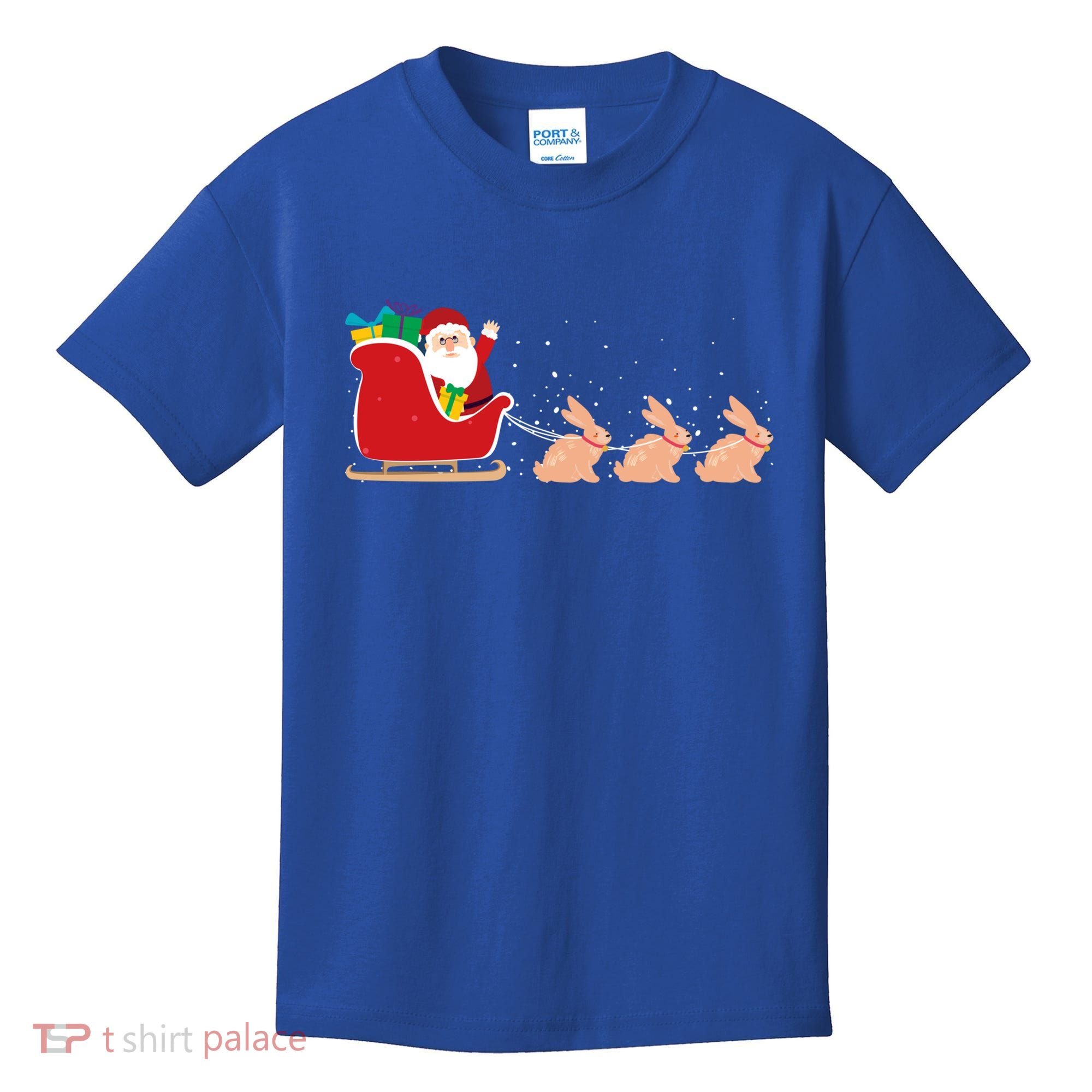 Rabbit Santa Christmas Sleigh Funny Rabbit Xmas Gift Kids T-Shirt