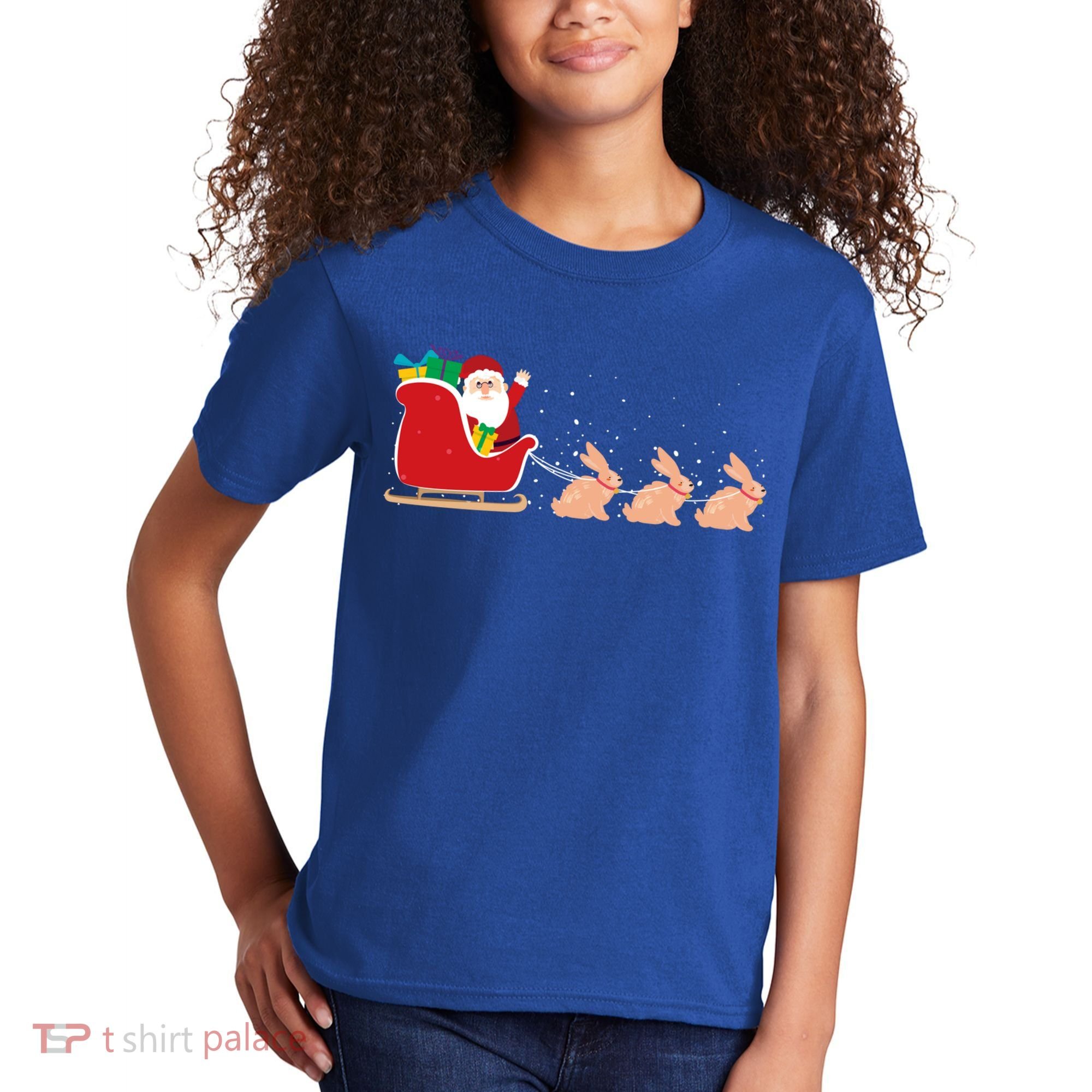 Rabbit Santa Christmas Sleigh Funny Rabbit Xmas Gift Kids T-Shirt