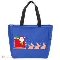 Rabbit Santa Christmas Sleigh Funny Rabbit Xmas Gift Tote Bag thumb 0