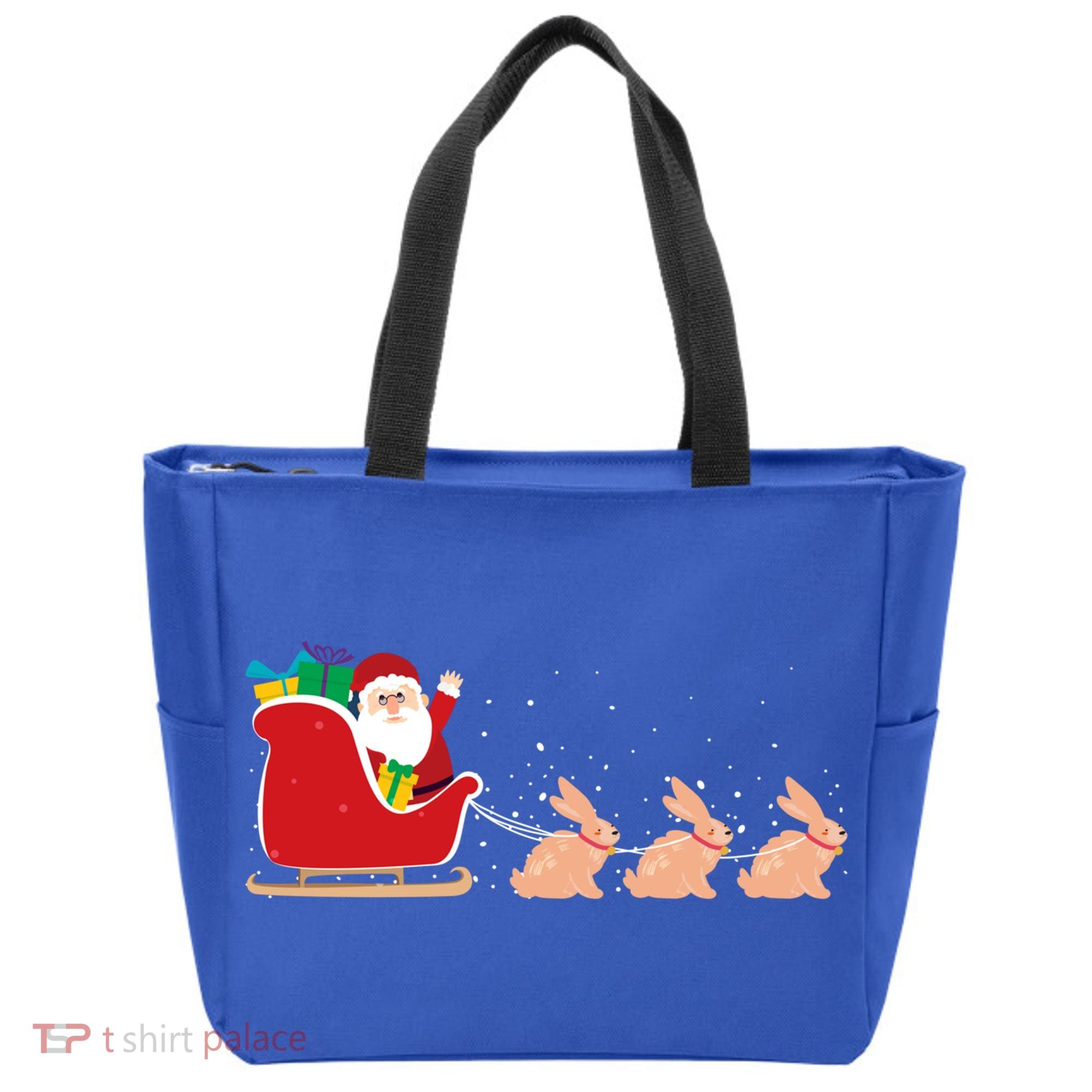 Rabbit Santa Christmas Sleigh Funny Rabbit Xmas Gift Tote Bag
