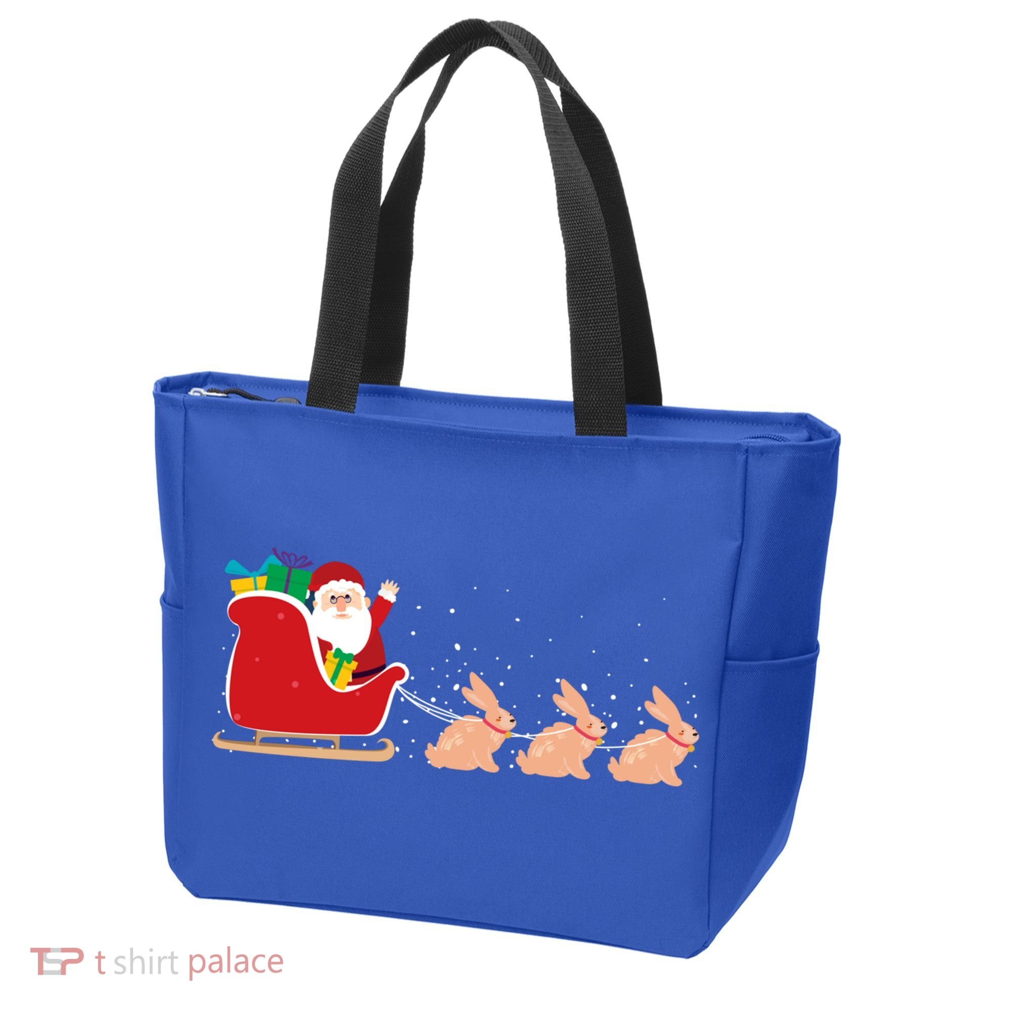 Rabbit Santa Christmas Sleigh Funny Rabbit Xmas Gift Tote Bag