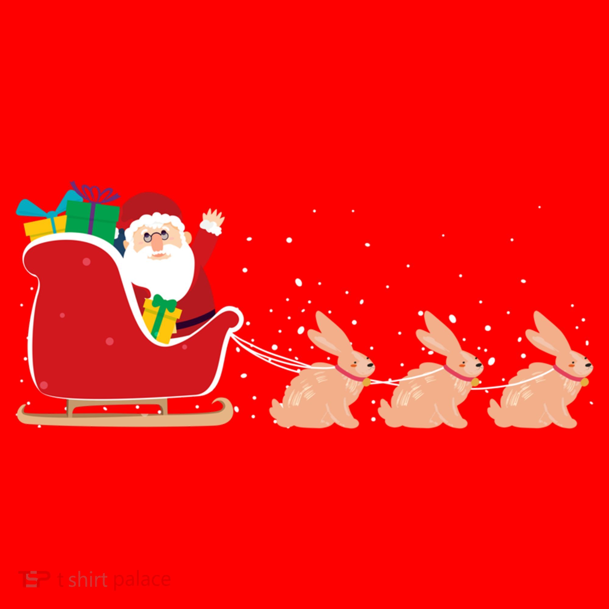 Rabbit Santa Christmas Sleigh Funny Rabbit Xmas Gift Santa Hat