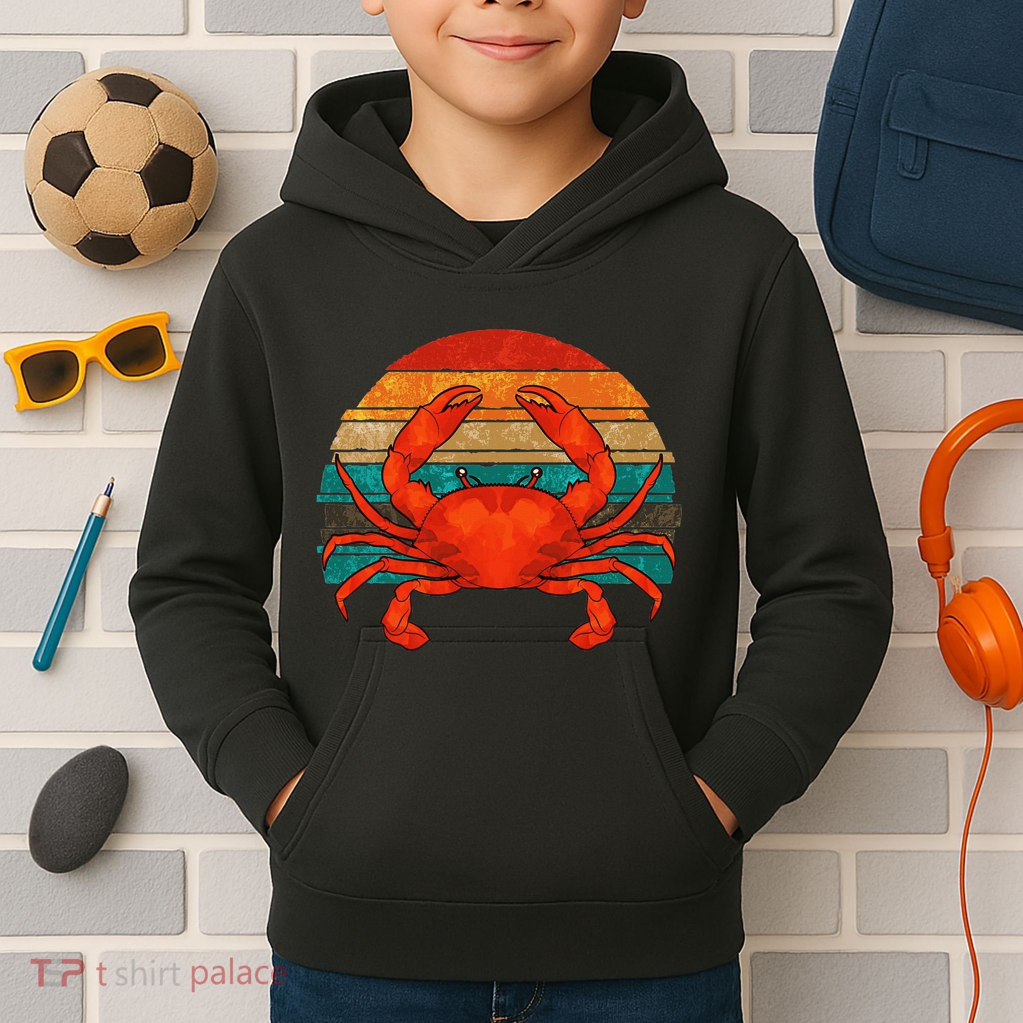 Retro Seafood Crab Lover Crabbing Sea Animal Crab Kids Hoodie