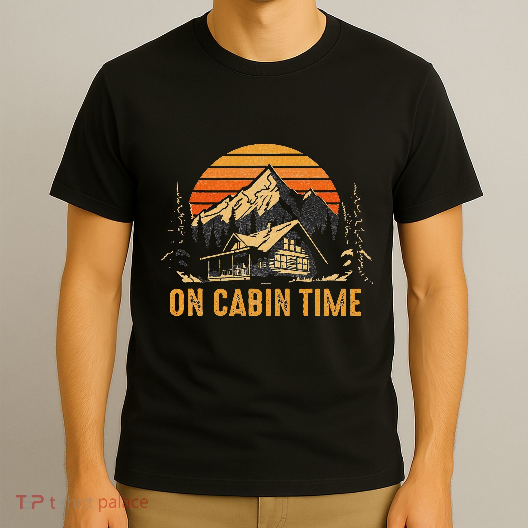 Retro Sunset Cabin Life Camping On Cabin Time Outdoor T-Shirt