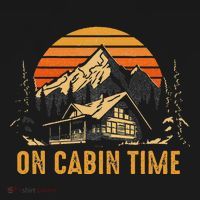 Retro Sunset Cabin Life Camping On Cabin Time Outdoor Button thumb 1