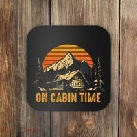Retro Sunset Cabin Life Camping On Cabin Time Outdoor Coaster thumb 0