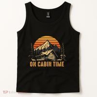 Retro Sunset Cabin Life Camping On Cabin Time Outdoor Tank Top thumb 2