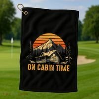 Retro Sunset Cabin Life Camping On Cabin Time Outdoor Golf Towel thumb 1