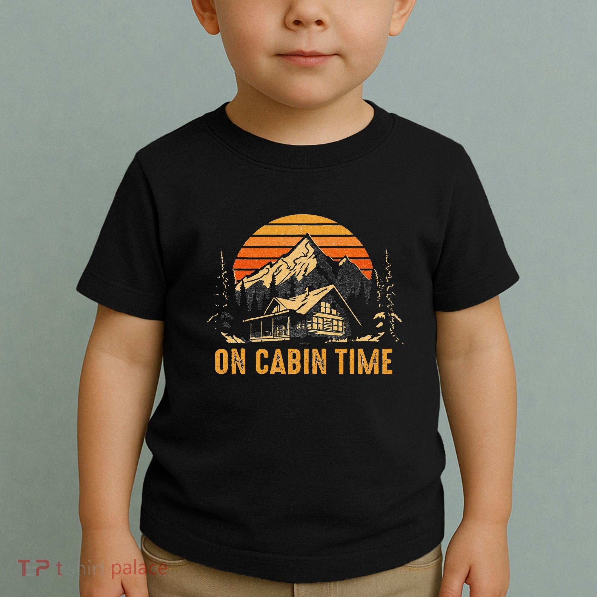 Retro Sunset Cabin Life Camping On Cabin Time Outdoor Toddler T-Shirt