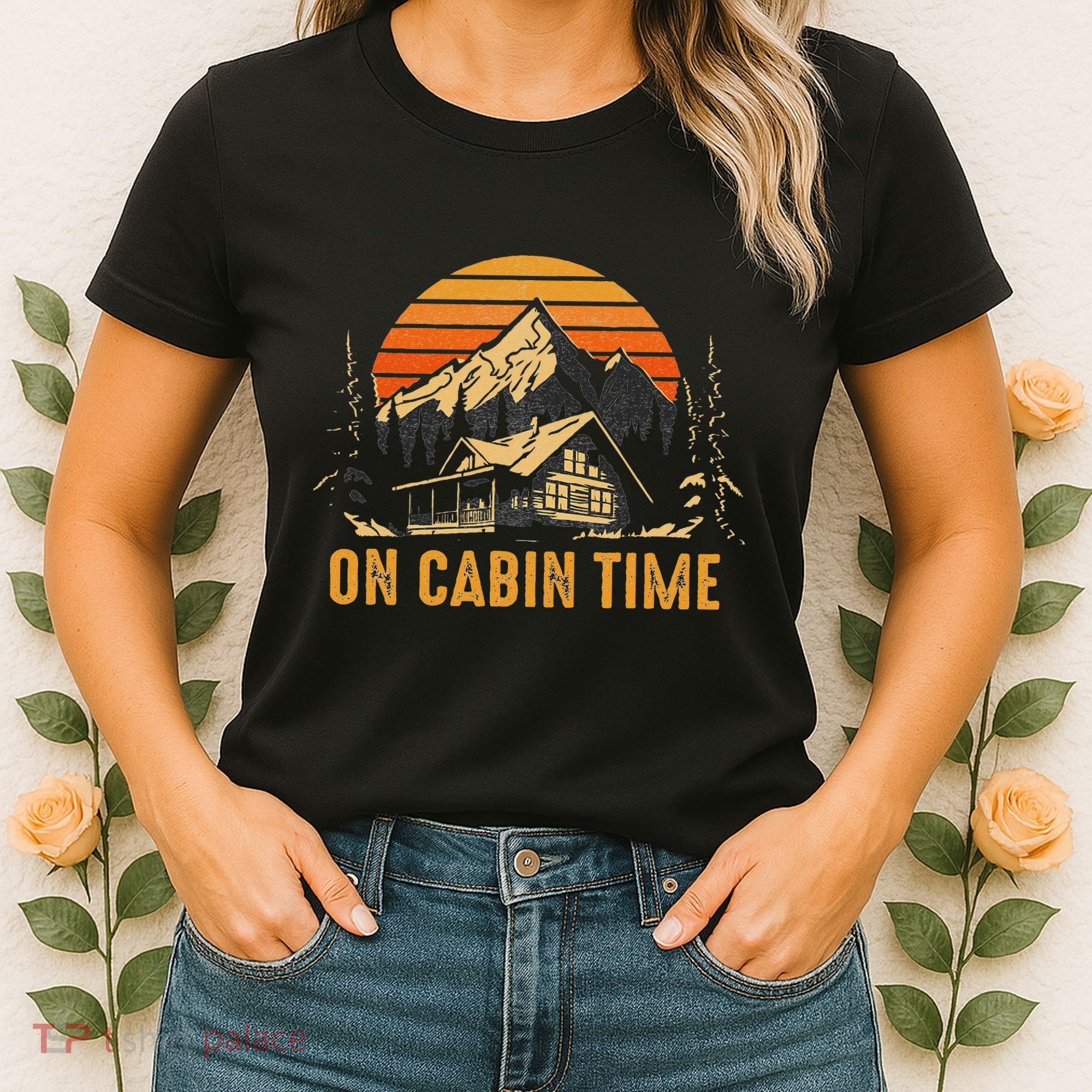 Retro Sunset Cabin Life Camping On Cabin Time Outdoor Women's T-Shirt
