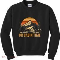 Retro Sunset Cabin Life Camping On Cabin Time Outdoor Kids Sweatshirt thumb 0