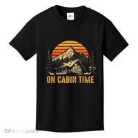 Retro Sunset Cabin Life Camping On Cabin Time Outdoor Kids T-Shirt thumb 0