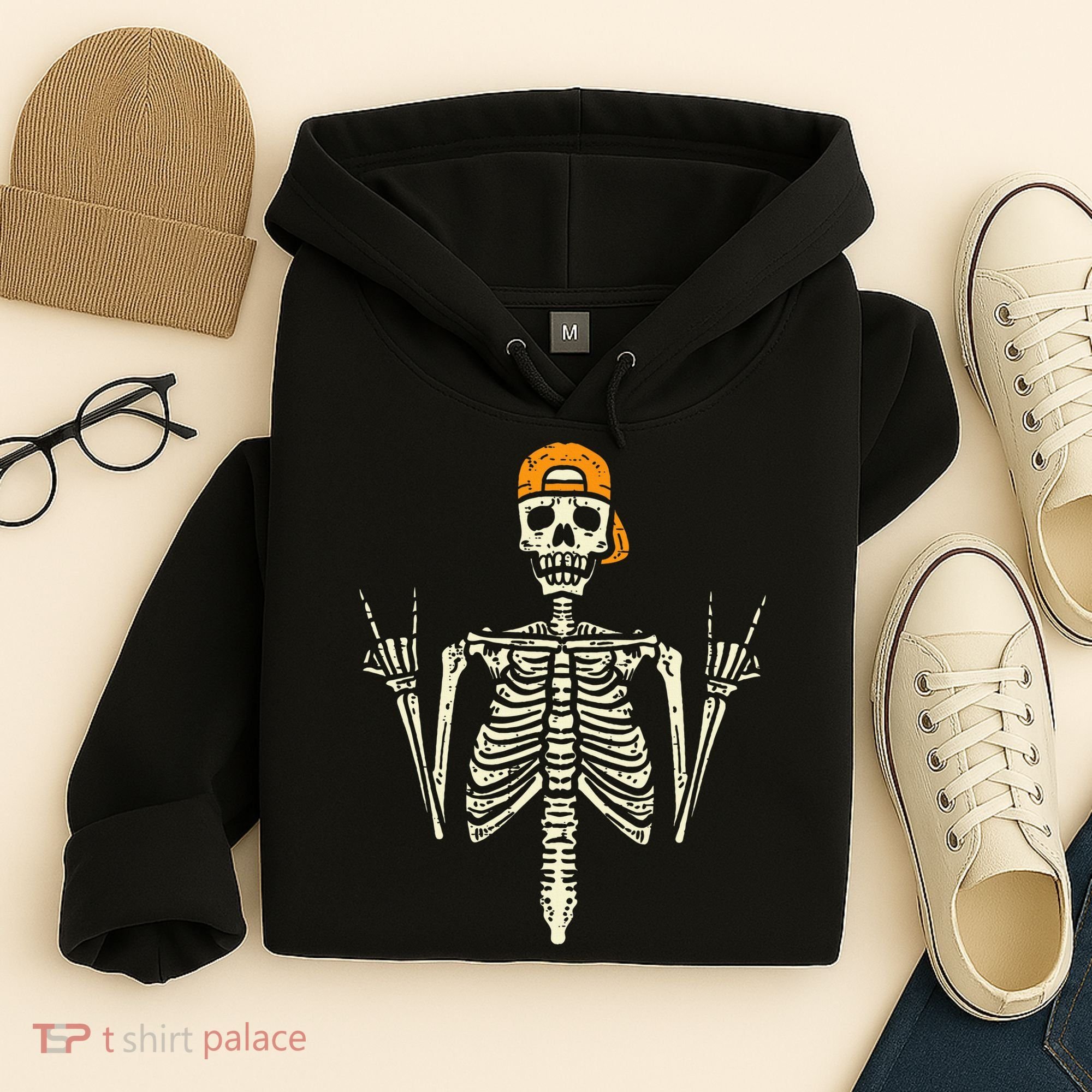 Rocker Skeleton Cap Skater Cool Halloween Punk Rock Hoodie