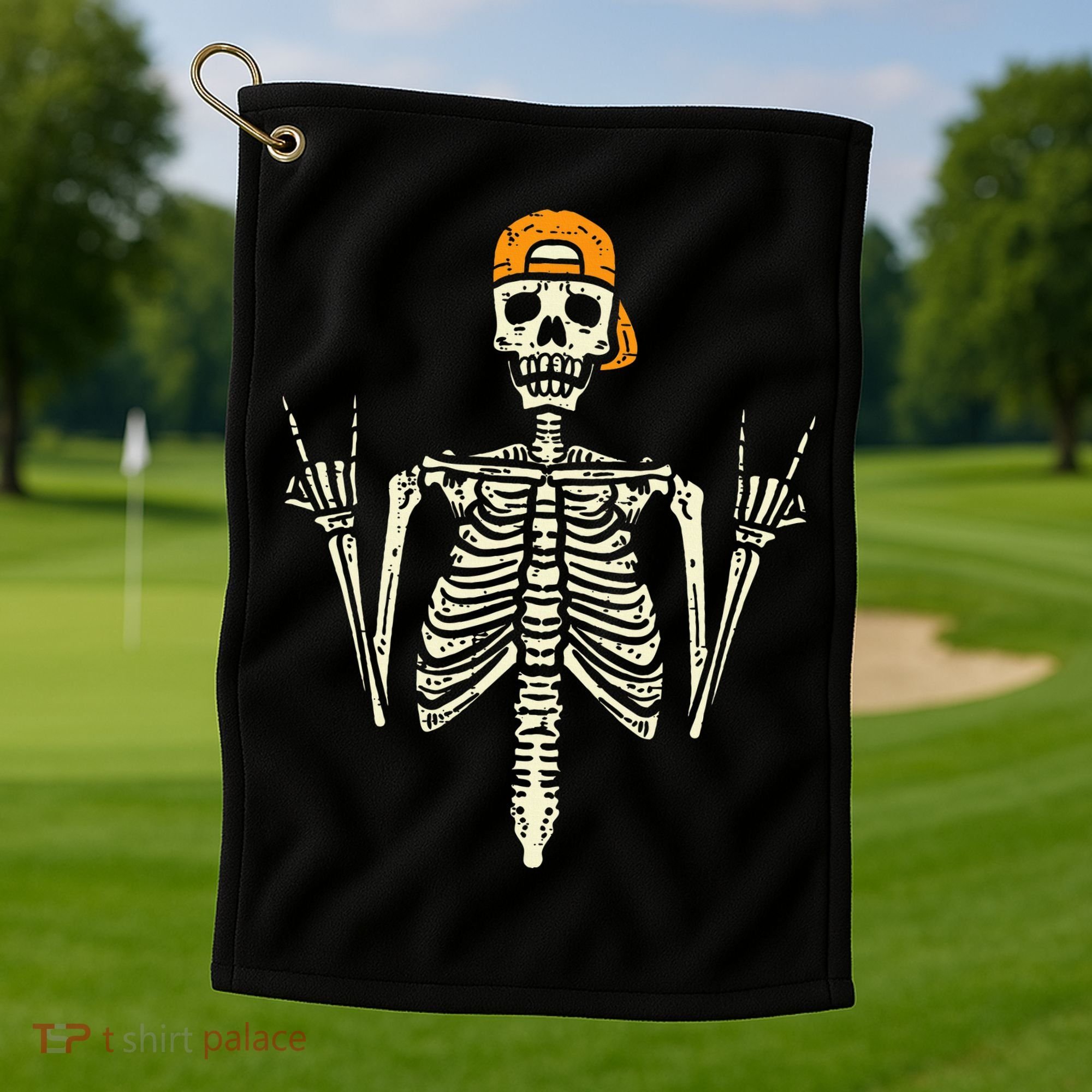 Rocker Skeleton Cap Skater Cool Halloween Punk Rock Golf Towel