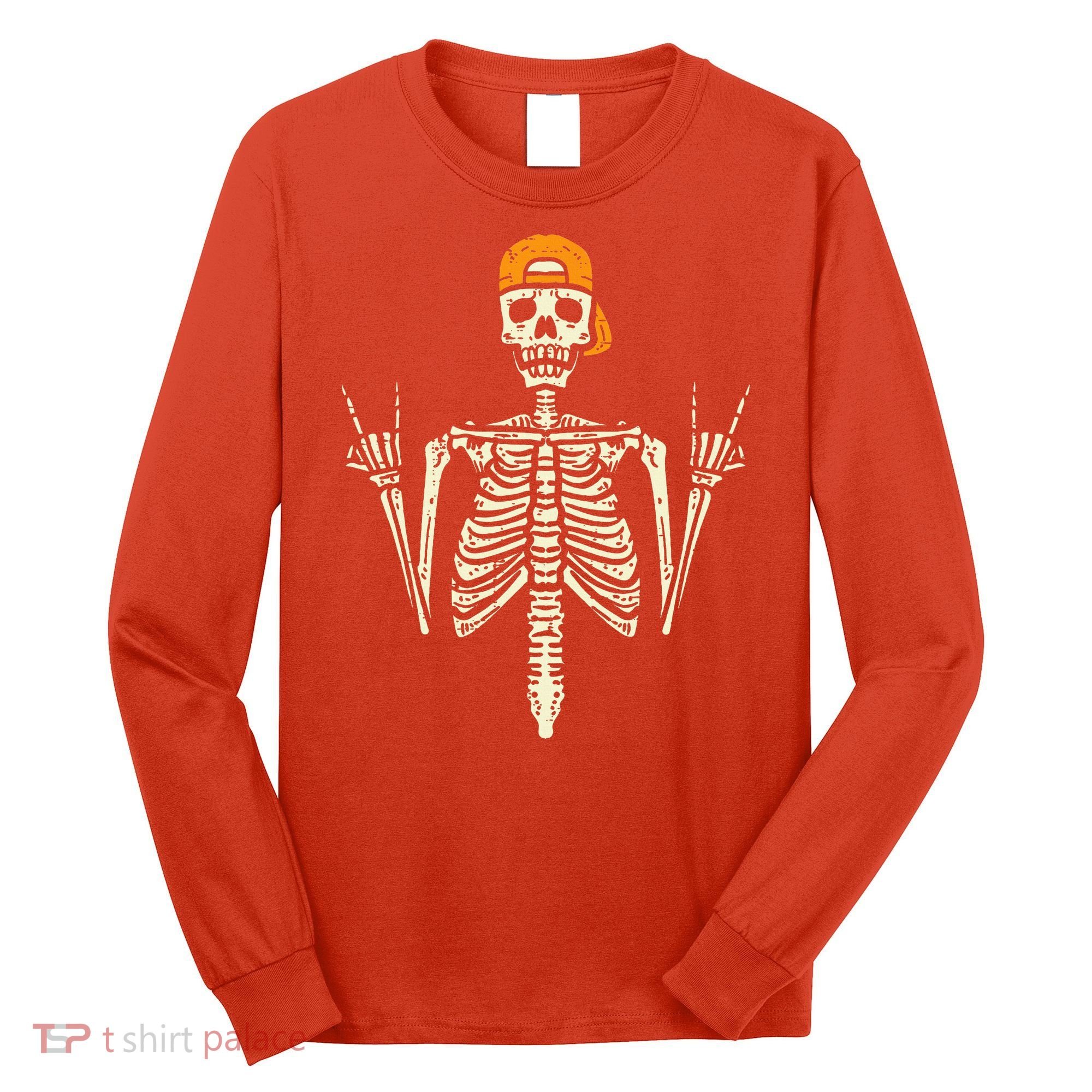 Rocker Skeleton Cap Skater Cool Halloween Punk Rock Long Sleeve Shirt
