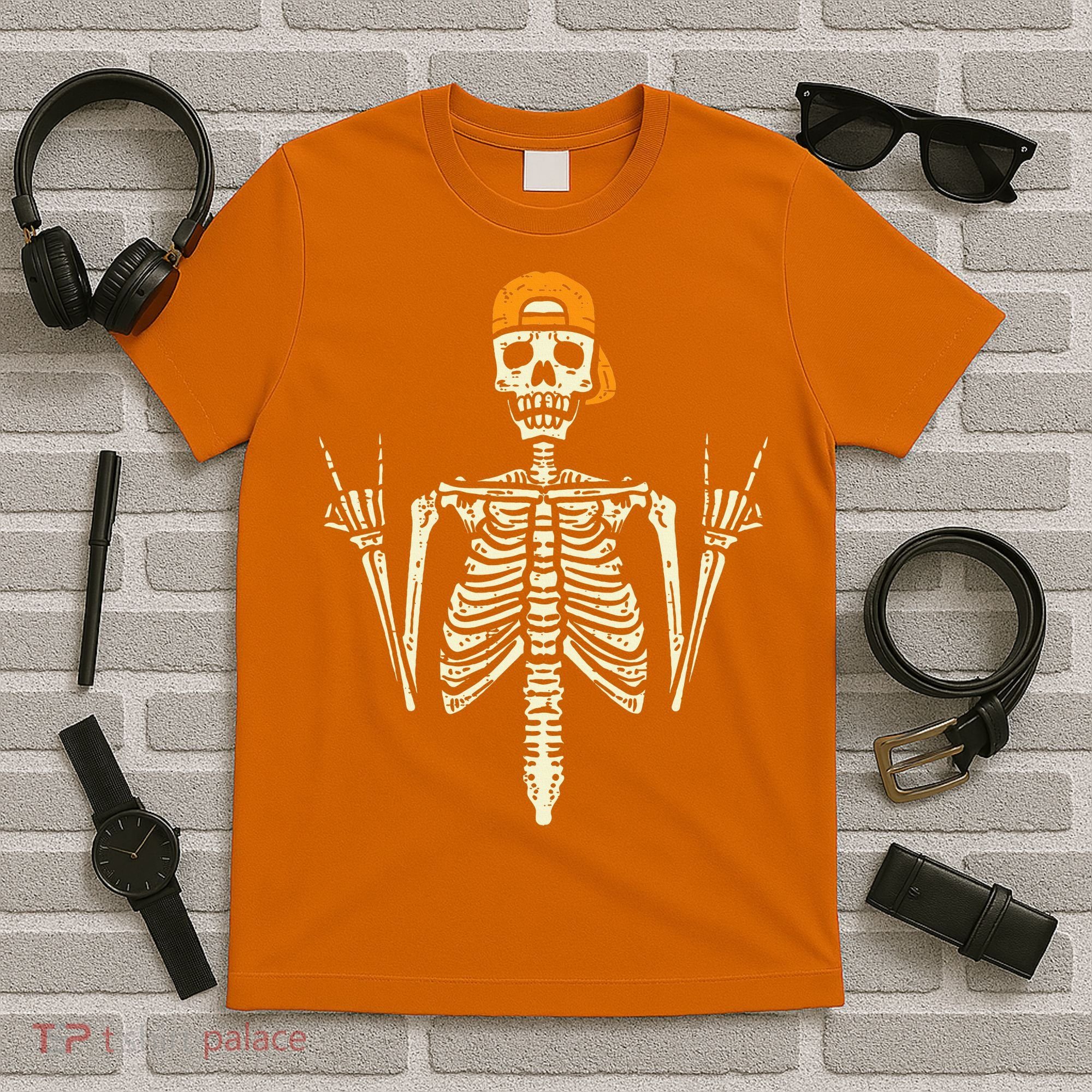 Rocker Skeleton Cap Skater Cool Halloween Punk Rock T-Shirt