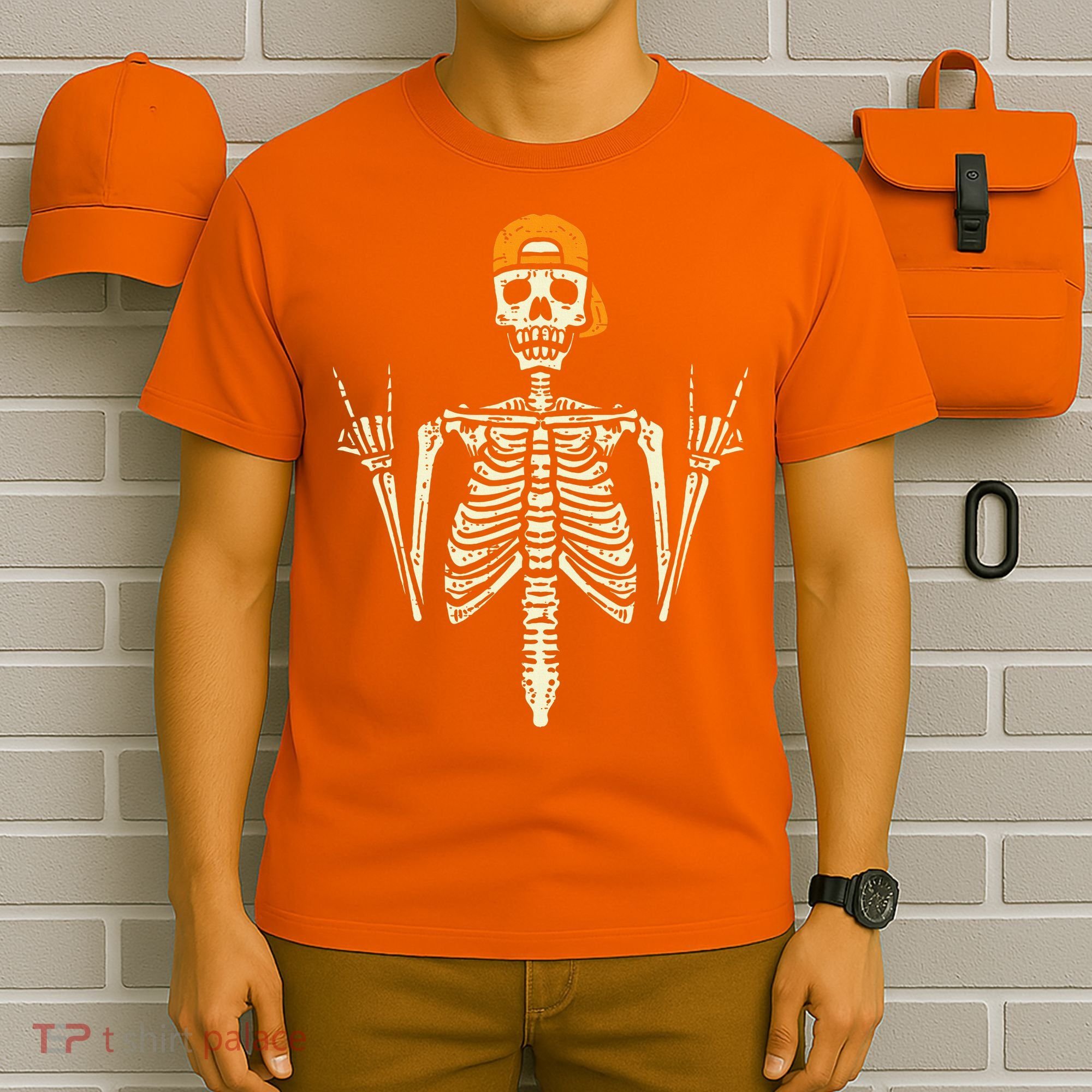 Rocker Skeleton Cap Skater Cool Halloween Punk Rock T-Shirt