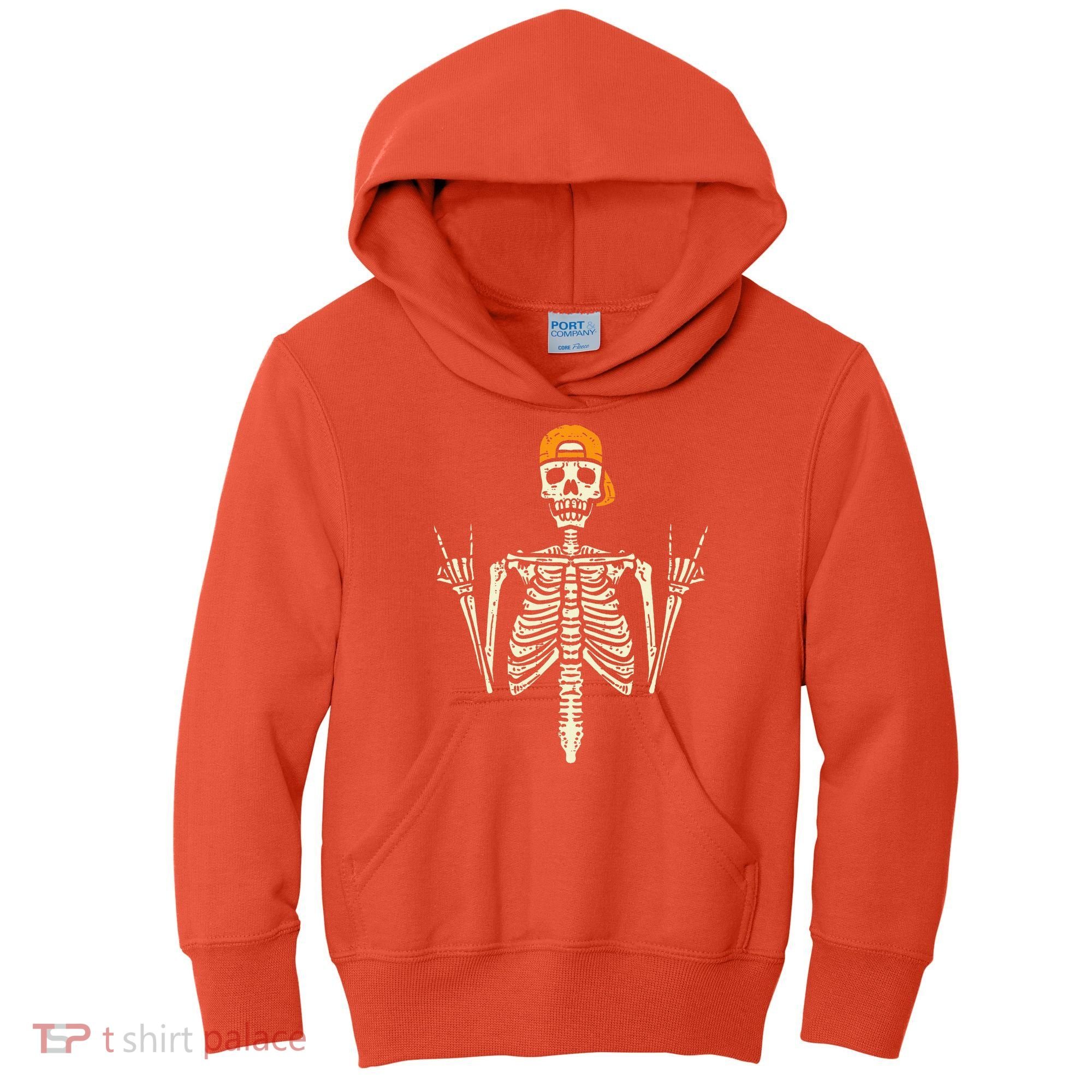 Rocker Skeleton Cap Skater Cool Halloween Punk Rock Kids Hoodie