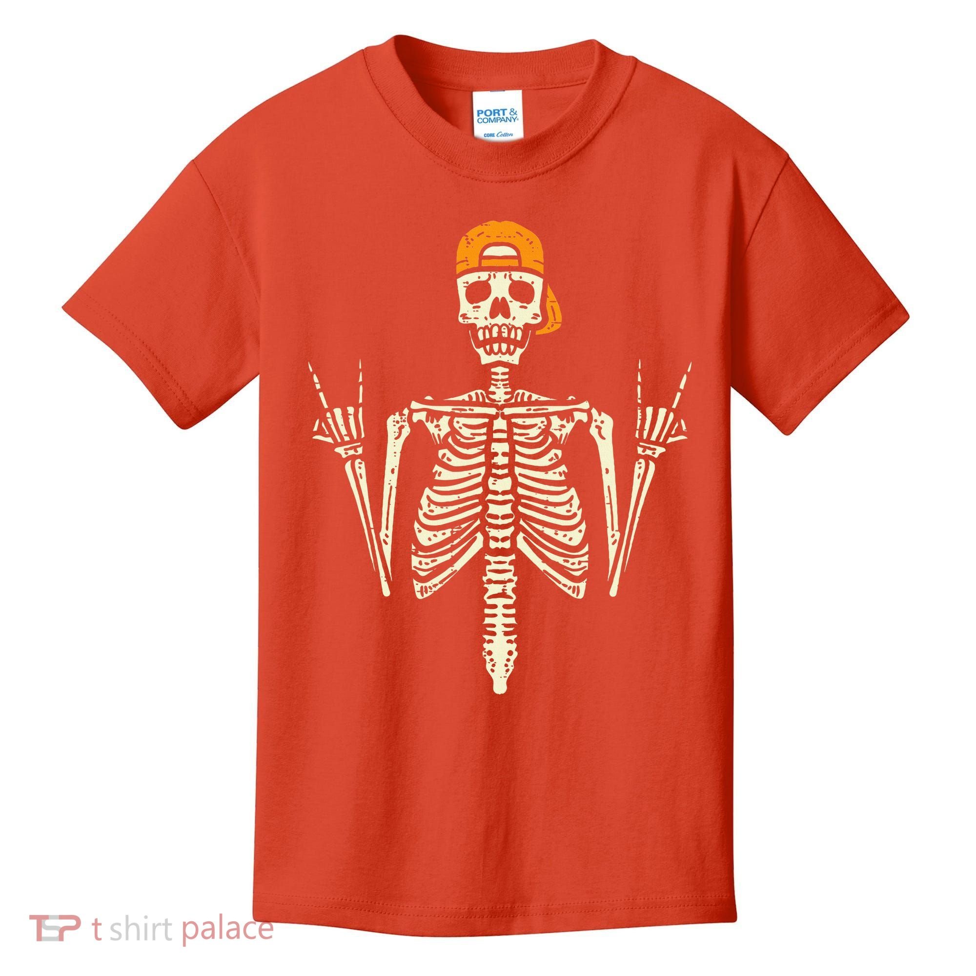 Rocker Skeleton Cap Skater Cool Halloween Punk Rock Kids T-Shirt