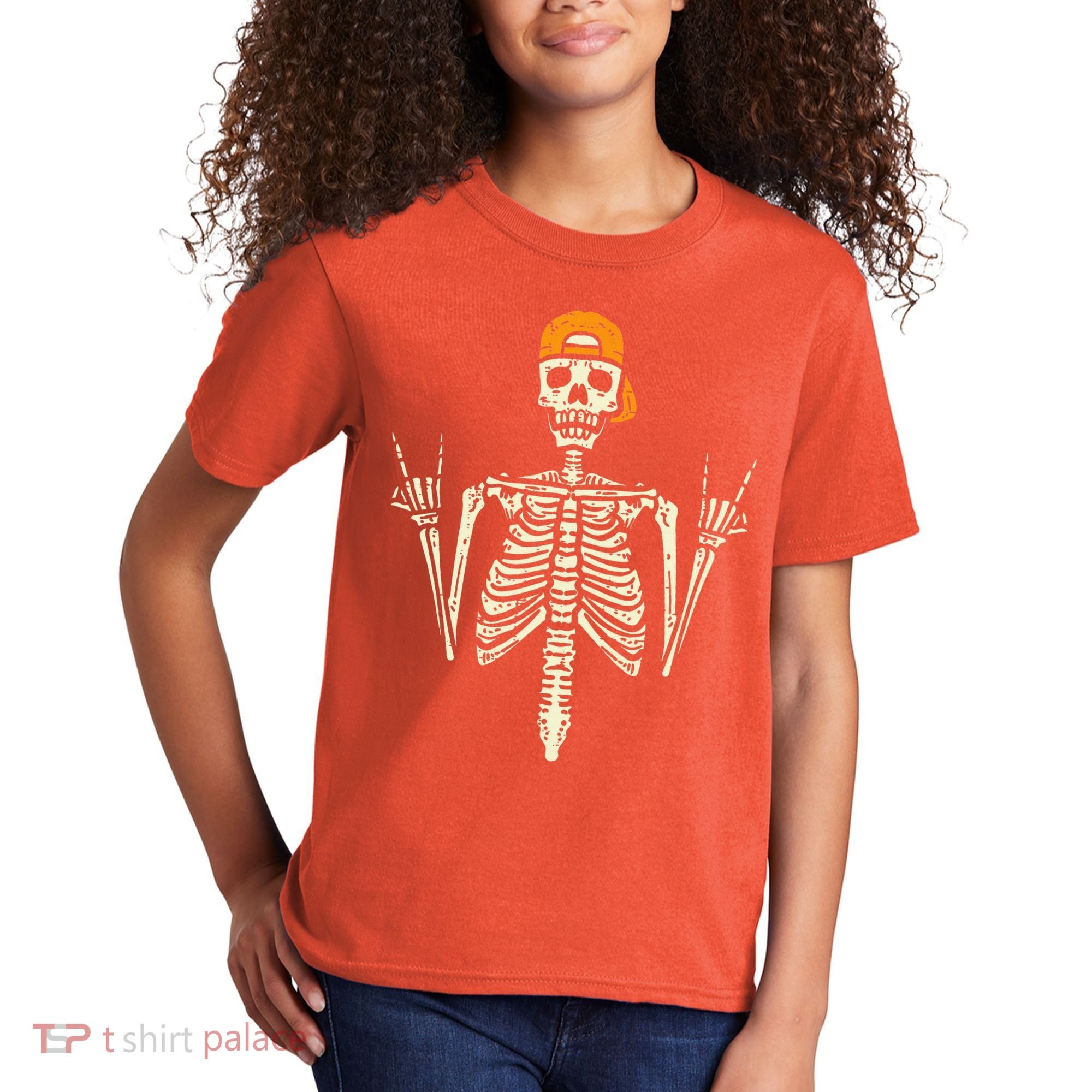 Rocker Skeleton Cap Skater Cool Halloween Punk Rock Kids T-Shirt